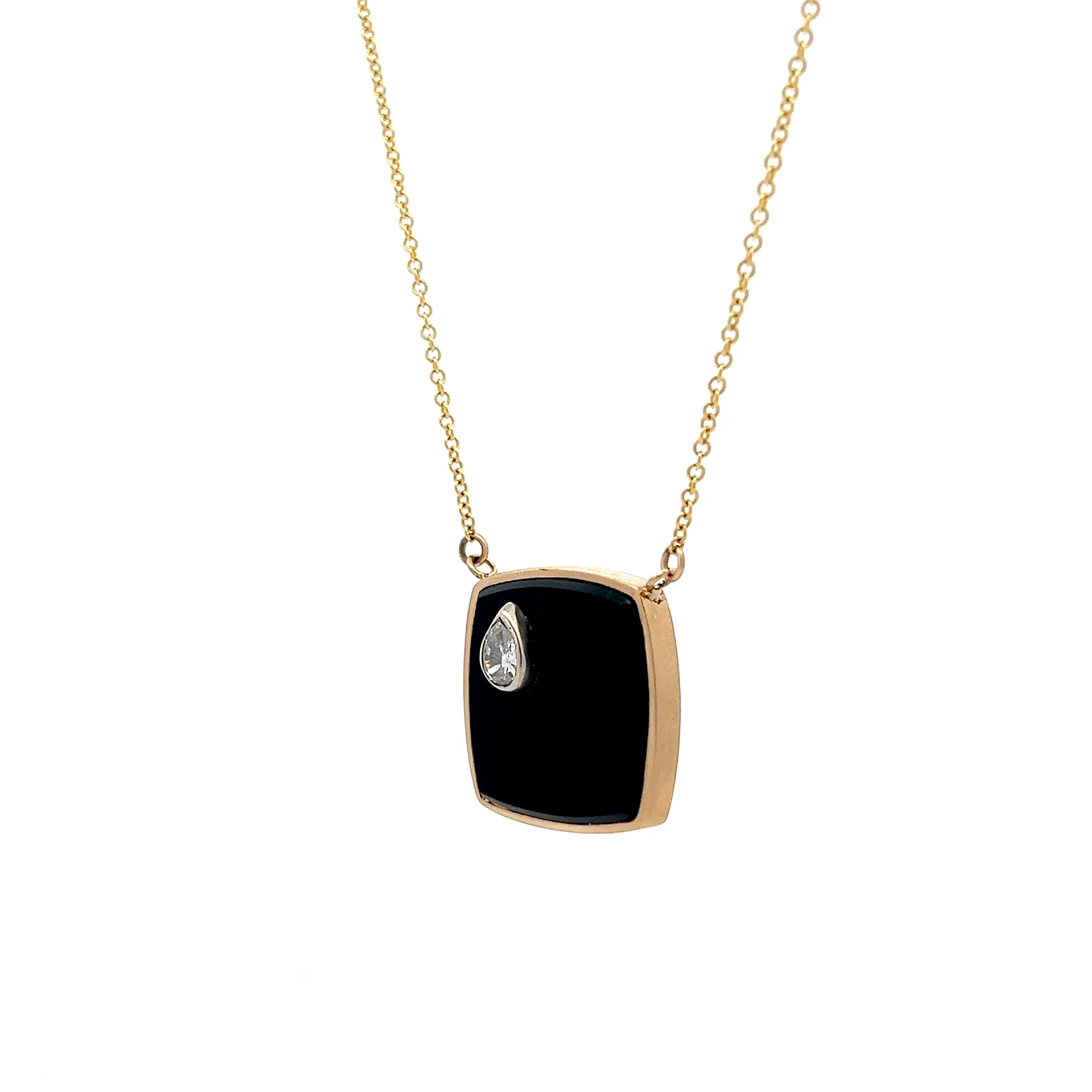 .30 Pear Diamond & Onyx Necklace in 14k Yellow Gold - Image 2