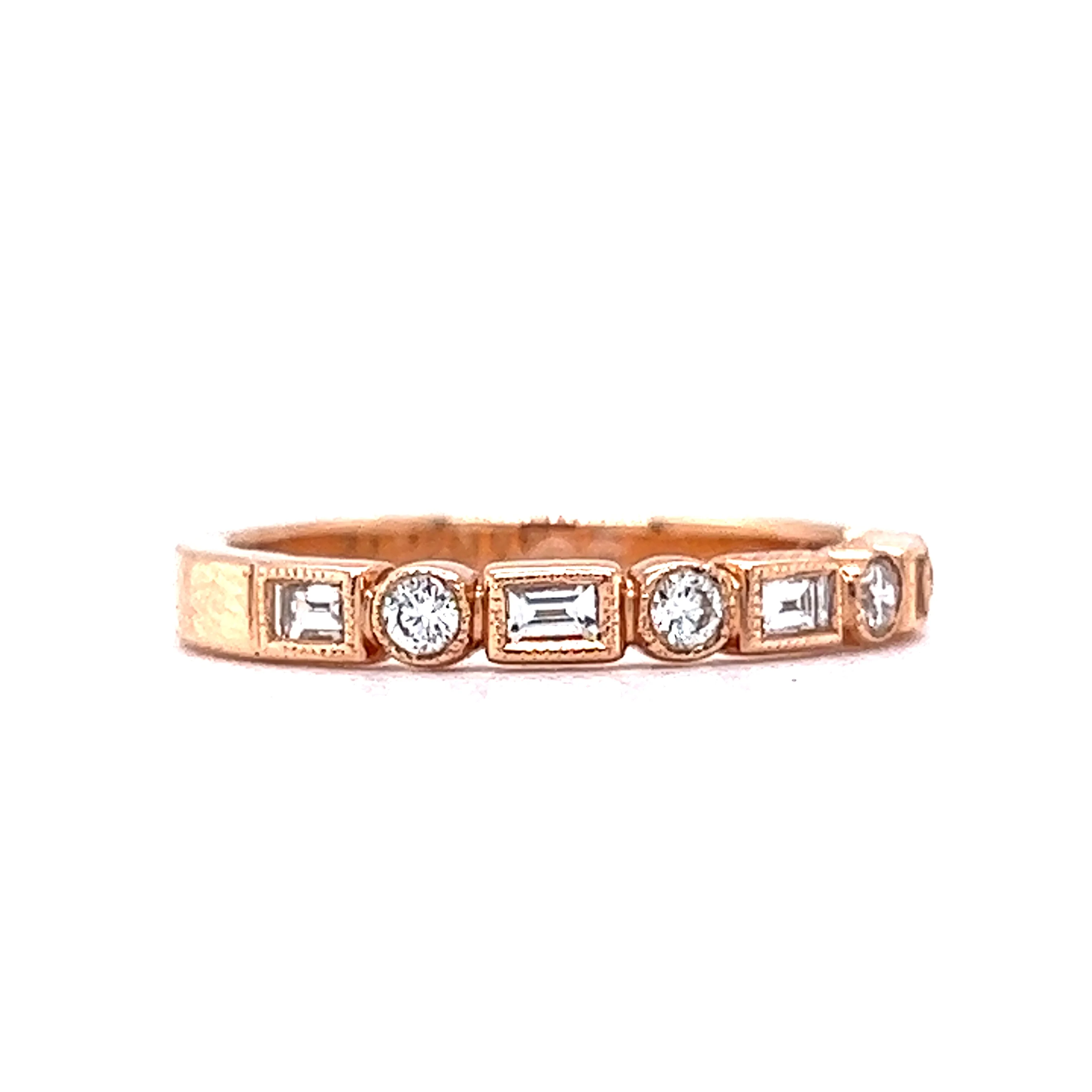 .30 Round & Baguette Diamond Wedding Band in Rose Gold - Image 3