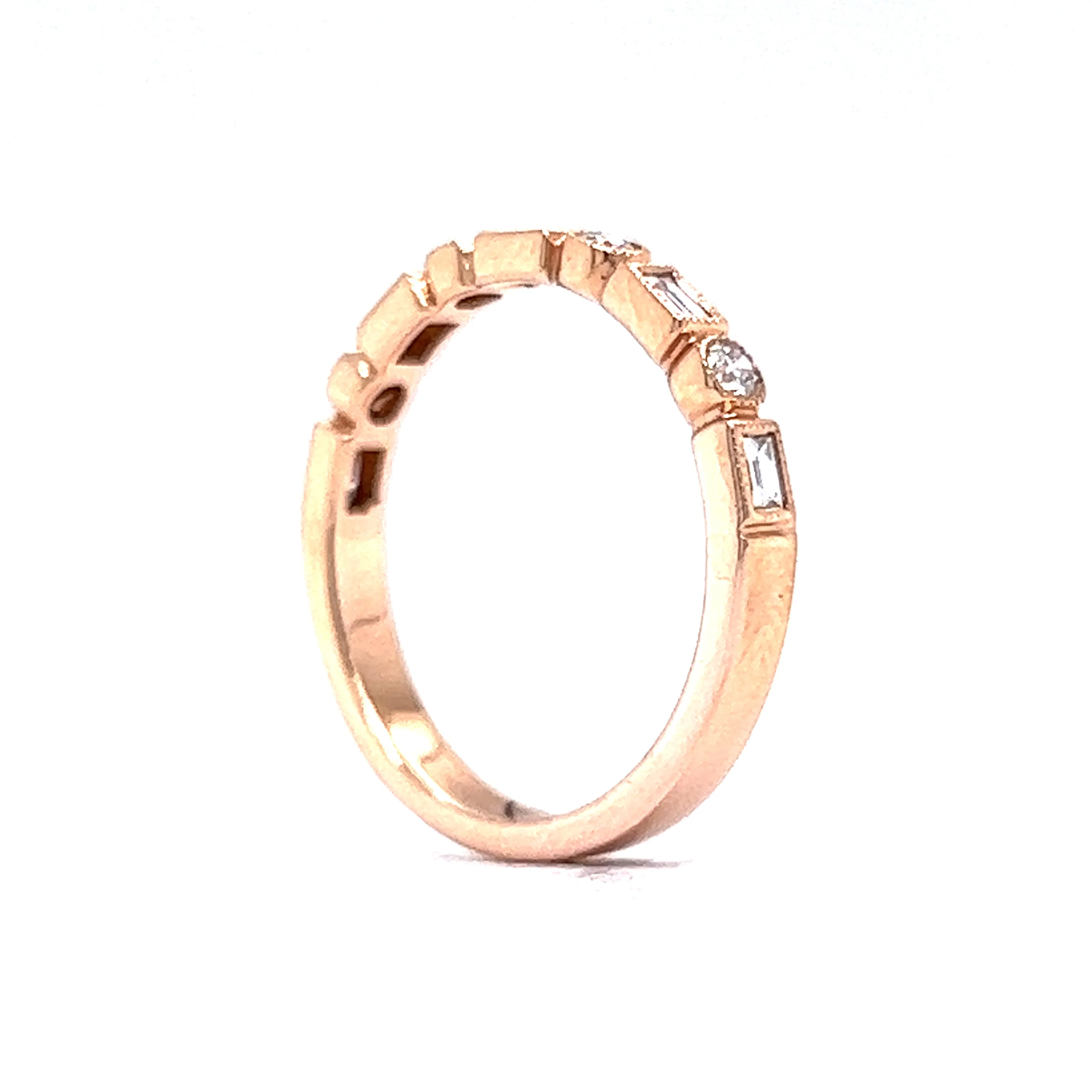 .30 Round & Baguette Diamond Wedding Band in Rose Gold - Image 5