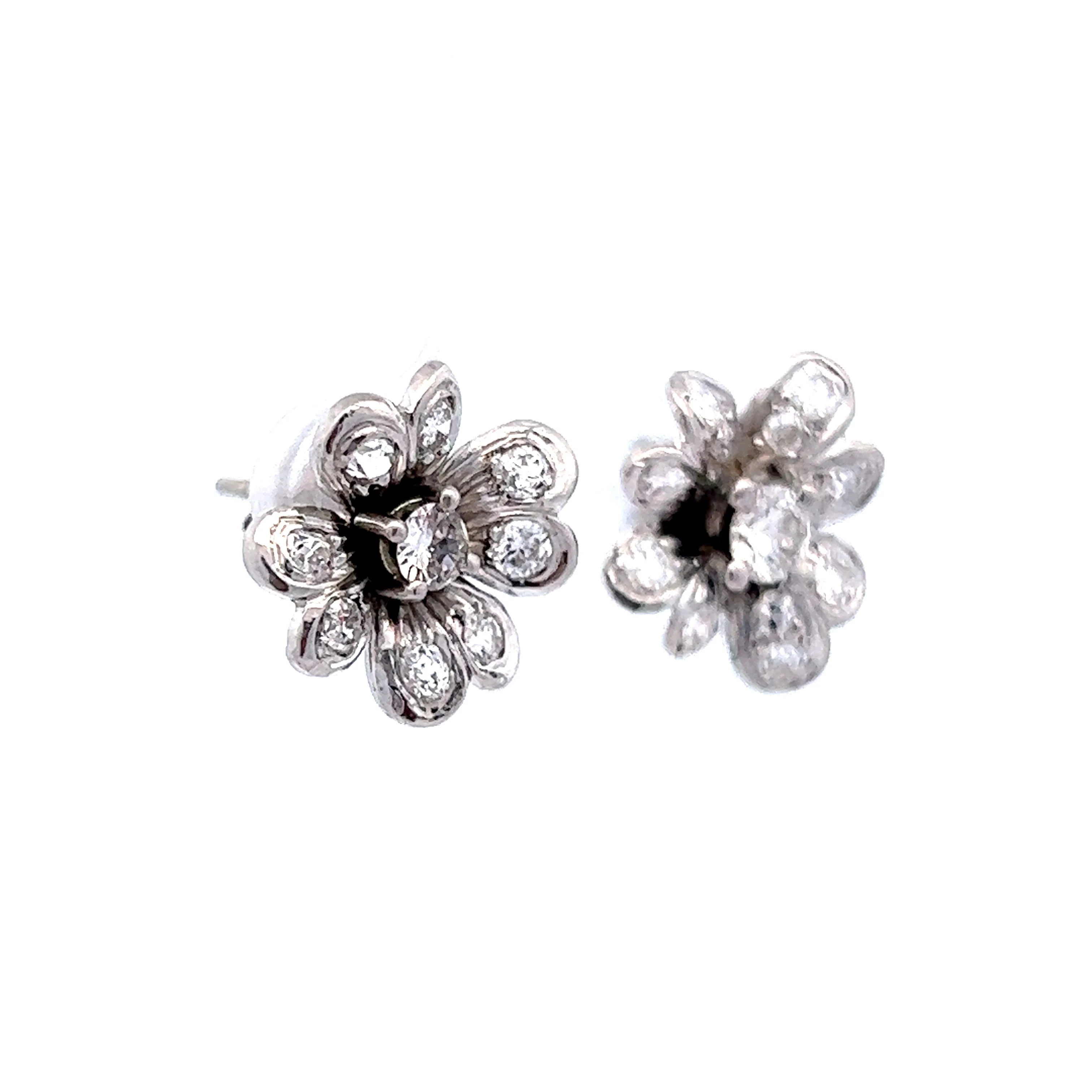 .80 Floral Stud Earrings in 14k White Gold - Image 3