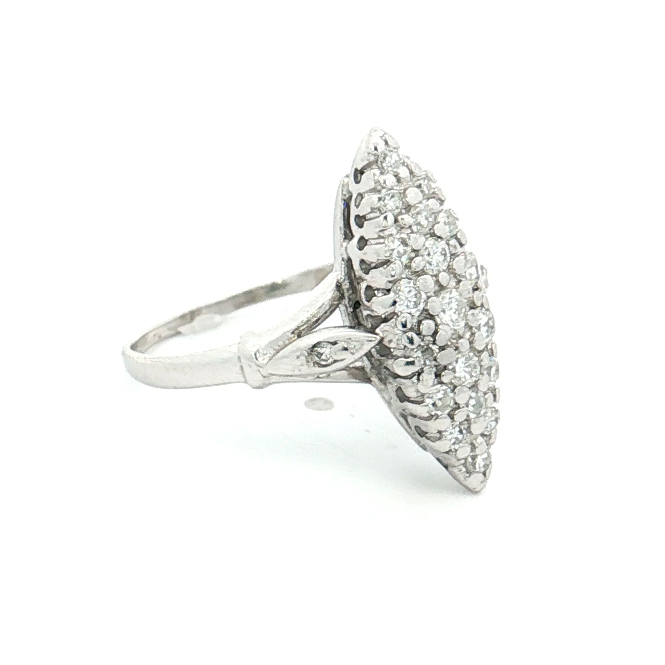 .30 Vintage Diamond Navette Cocktail Ring 14k - Image 3