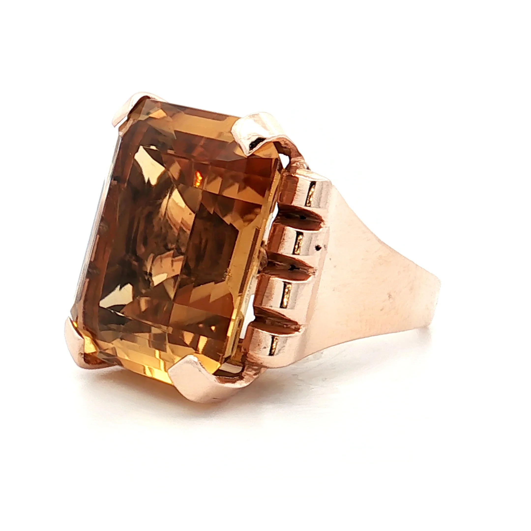 31.95 Vintage Retro Citrine Cocktail Ring 14k Rose Gold - Image 2