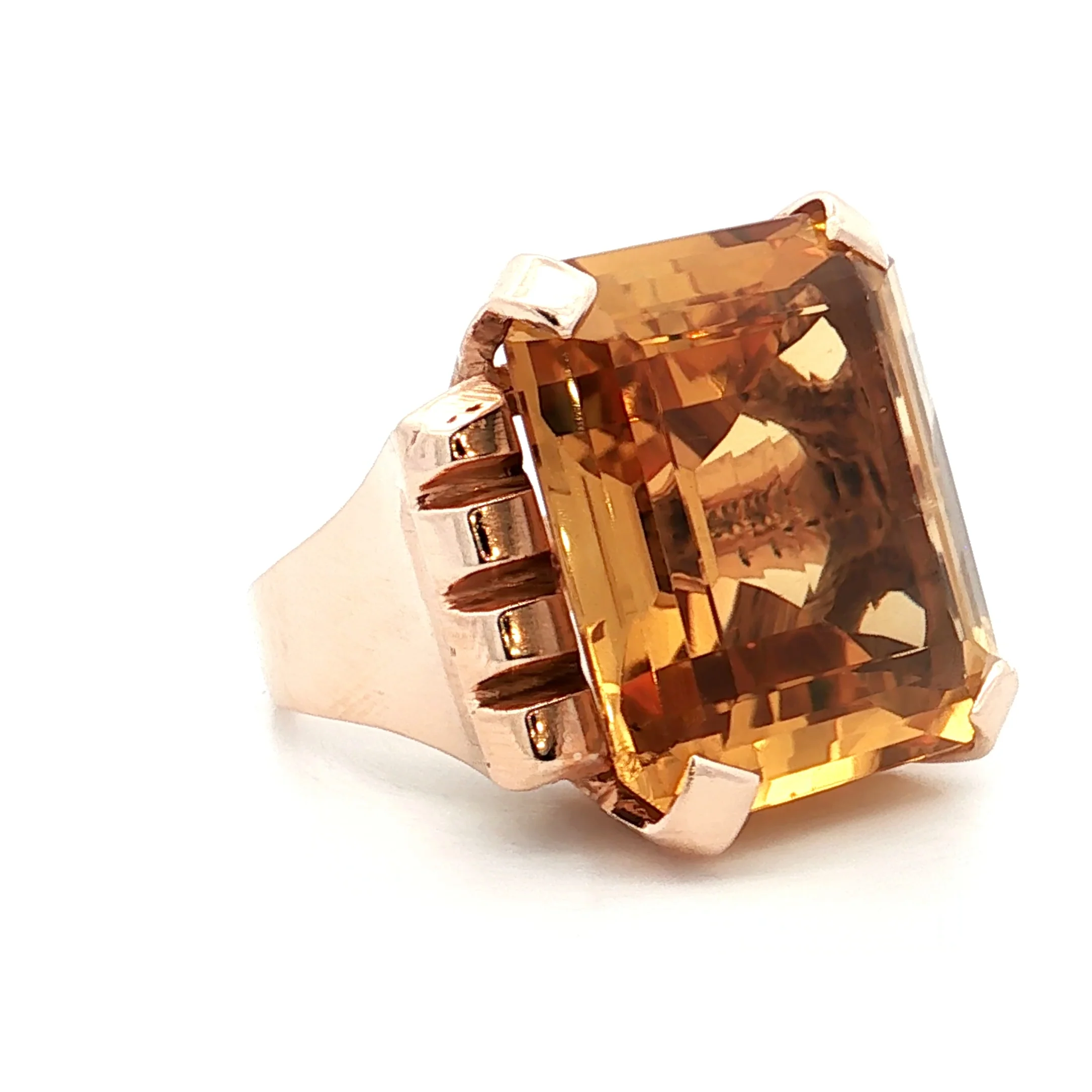 31.95 Vintage Retro Citrine Cocktail Ring 14k Rose Gold - Image 3