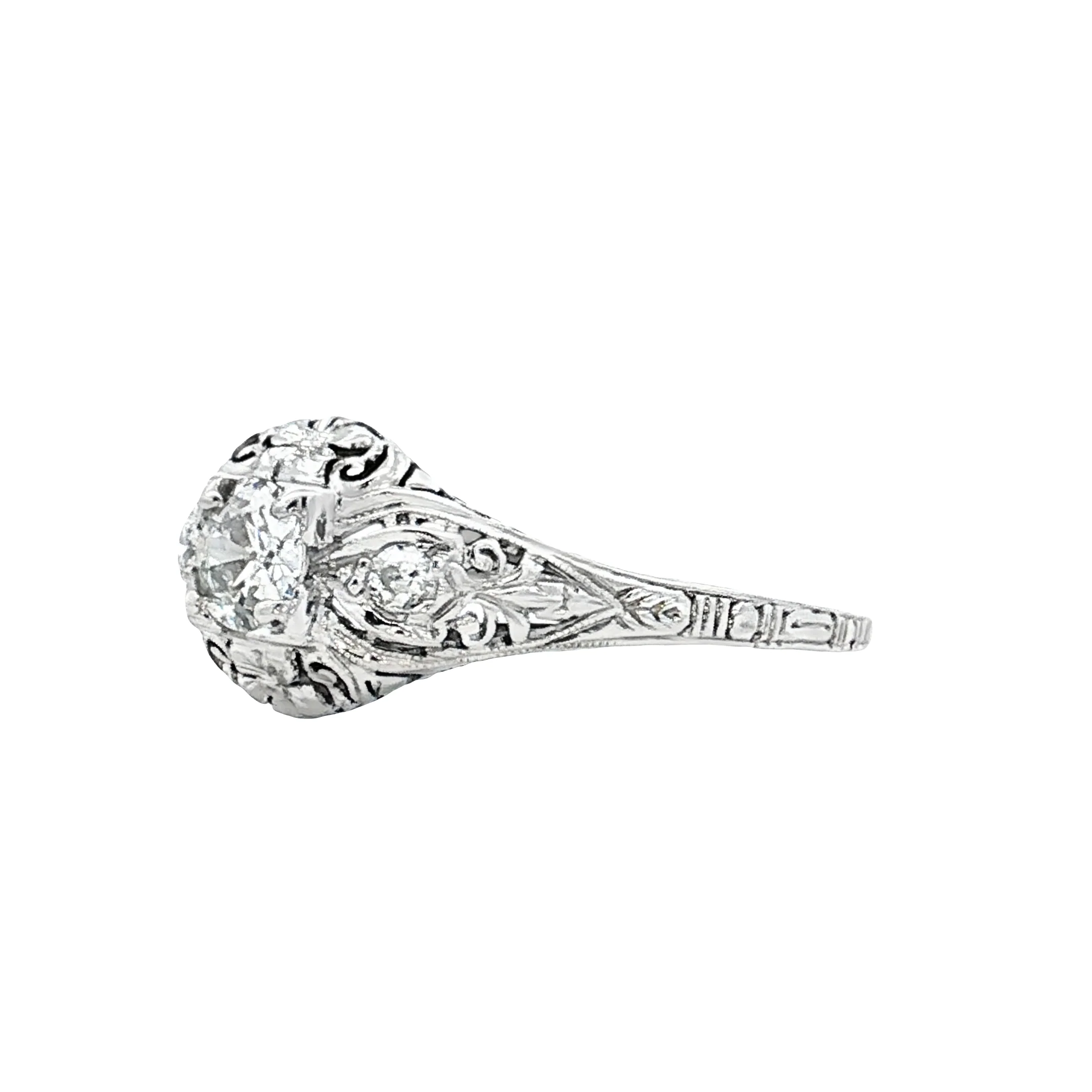 .31 Vintage Deco Diamond Filigree Engagement Ring 18k - Image 2