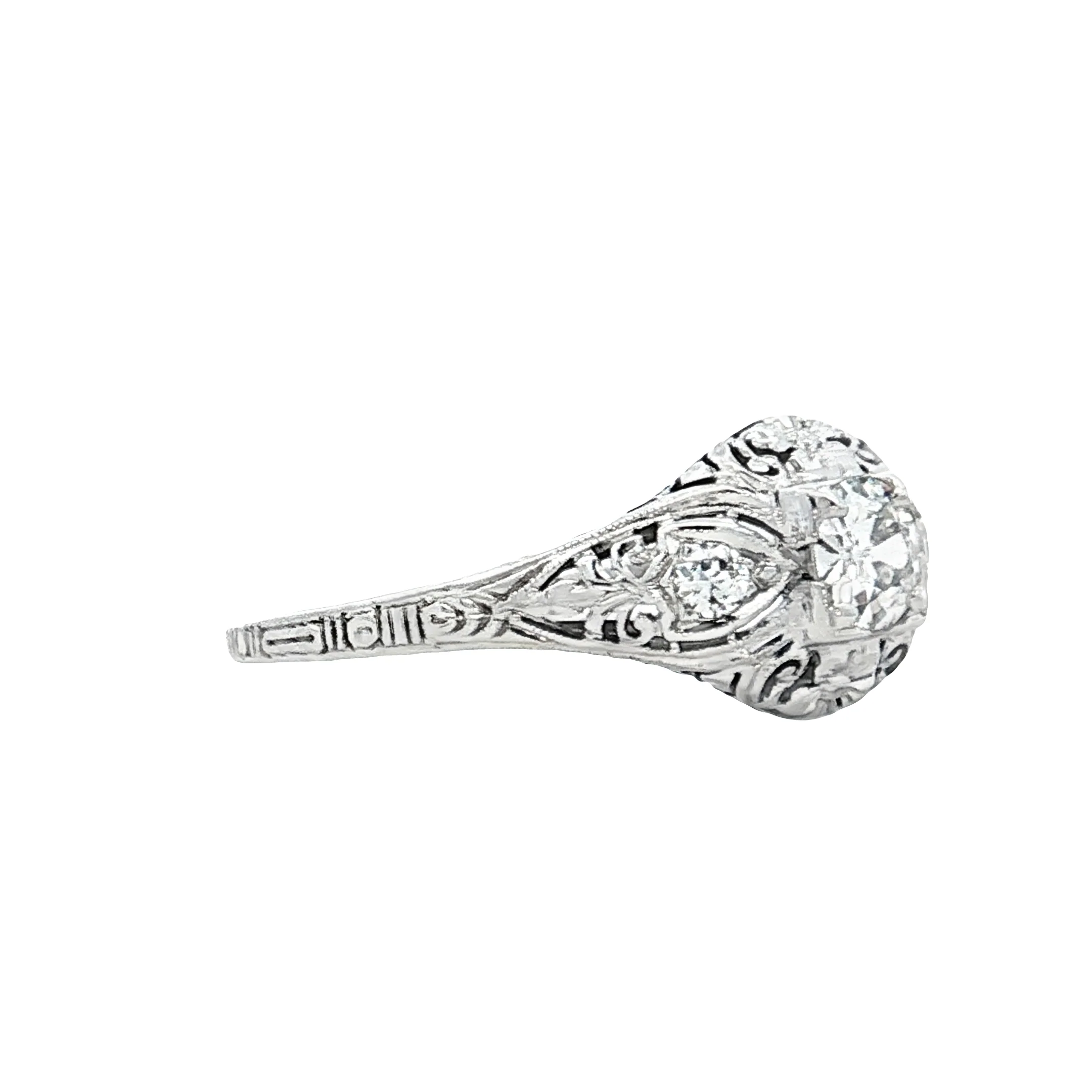 .31 Vintage Deco Diamond Filigree Engagement Ring 18k - Image 3