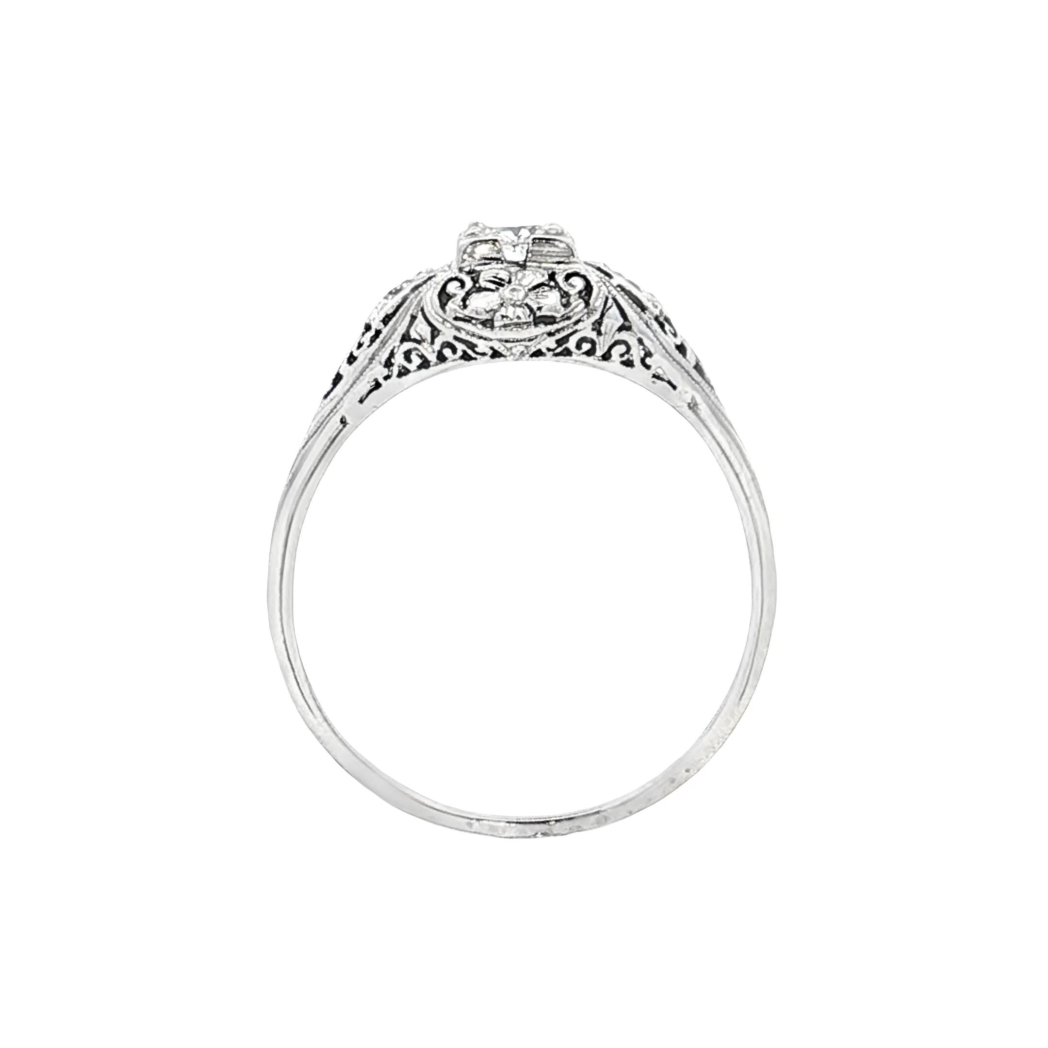 .31 Vintage Deco Diamond Filigree Engagement Ring 18k - Image 4