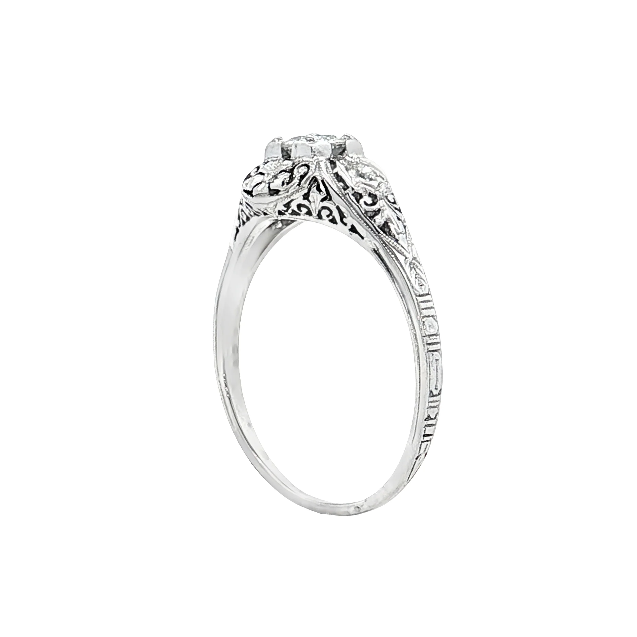 .31 Vintage Deco Diamond Filigree Engagement Ring 18k - Image 5
