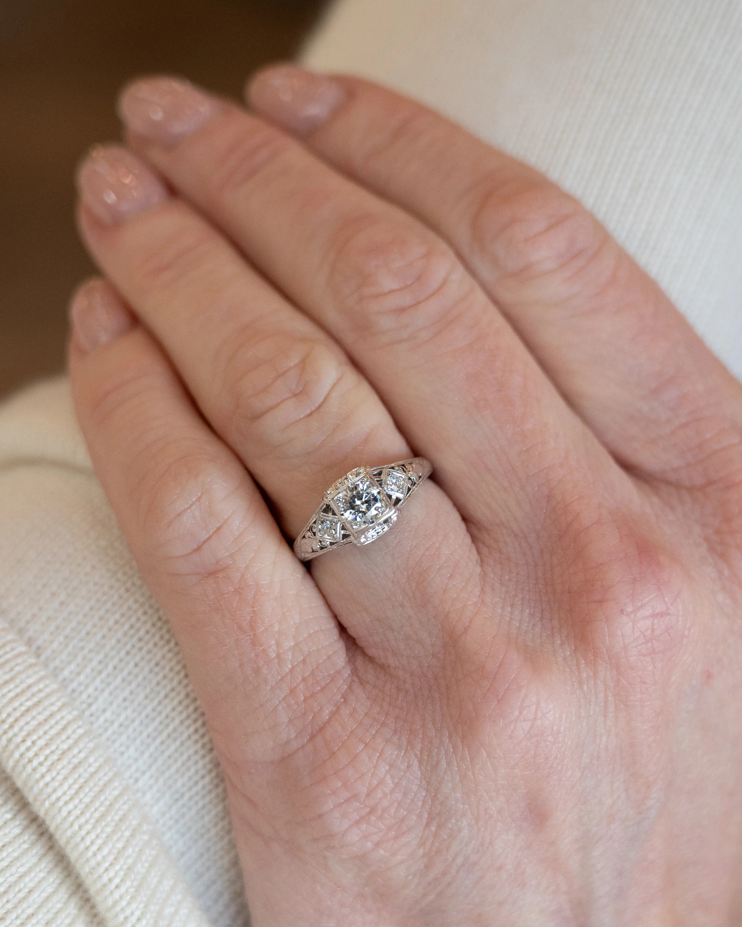 .32 Antique Deco Brilliant Diamond Engagement Ring 18k - Image 7