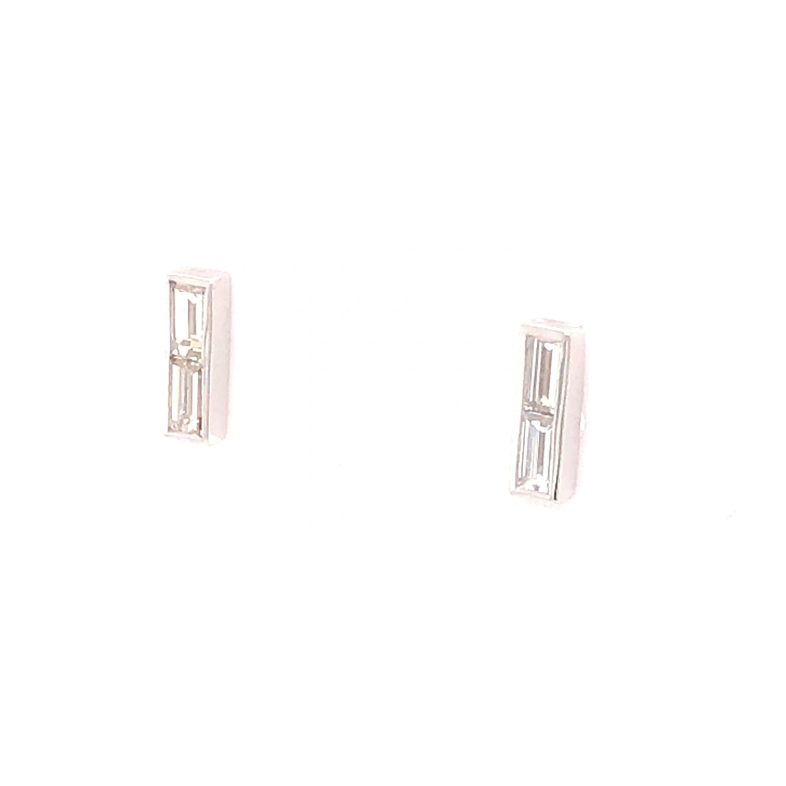 .32 Baguette Cut Diamond Stud Earrings 14K White Gold - Image 2