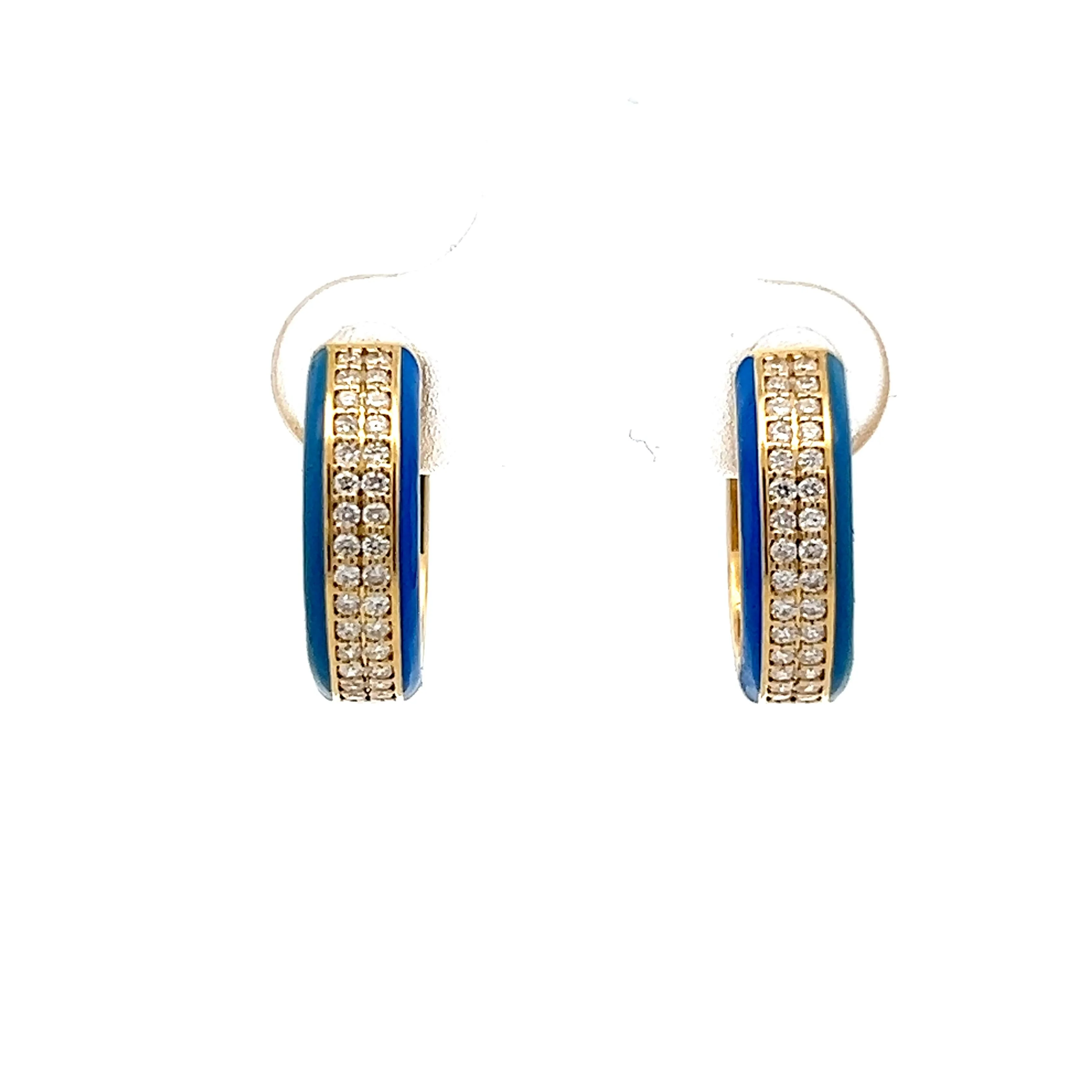 .32 Diamond & Blue Enamel Hoop Earrings in 14k