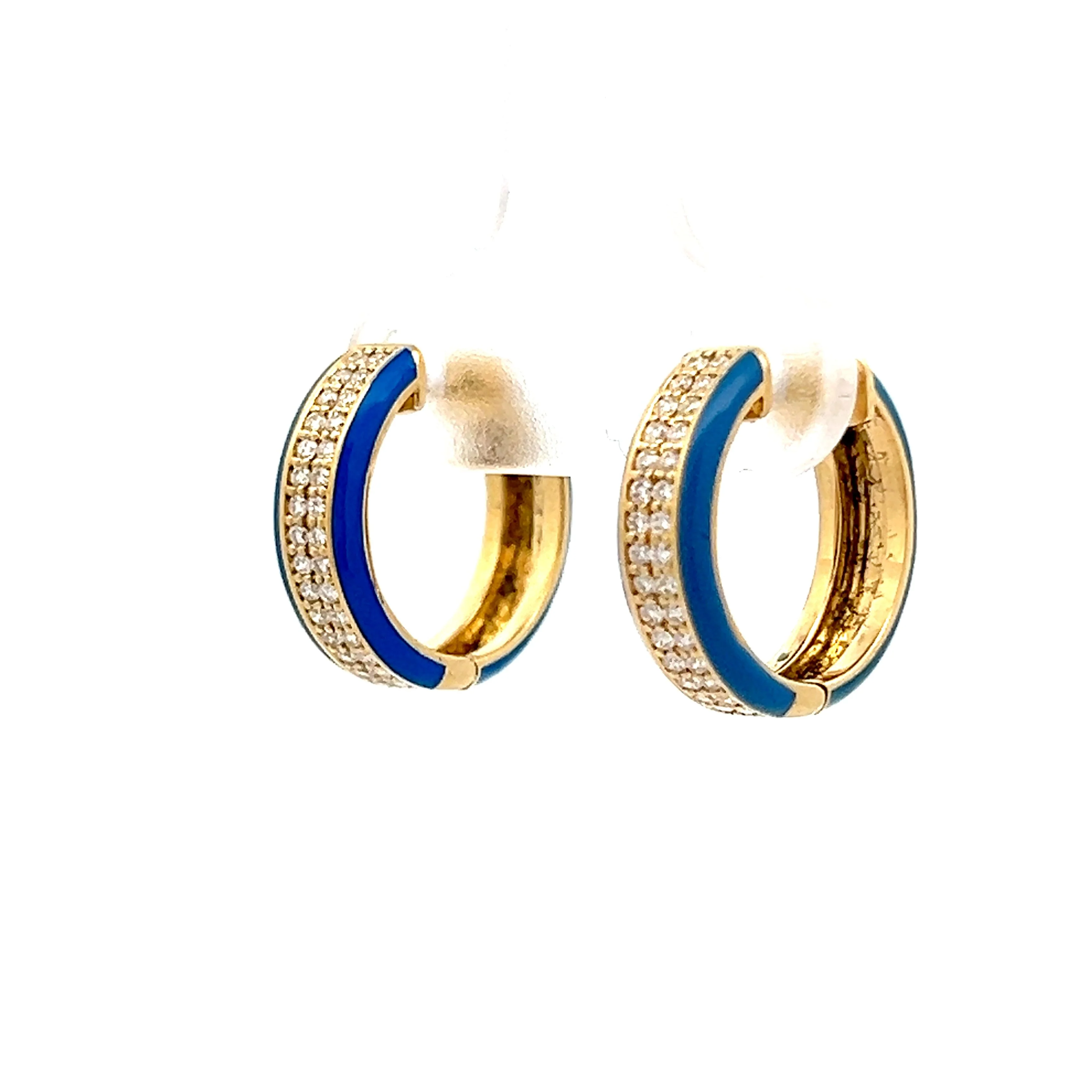 .32 Diamond & Blue Enamel Hoop Earrings in 14k - Image 2