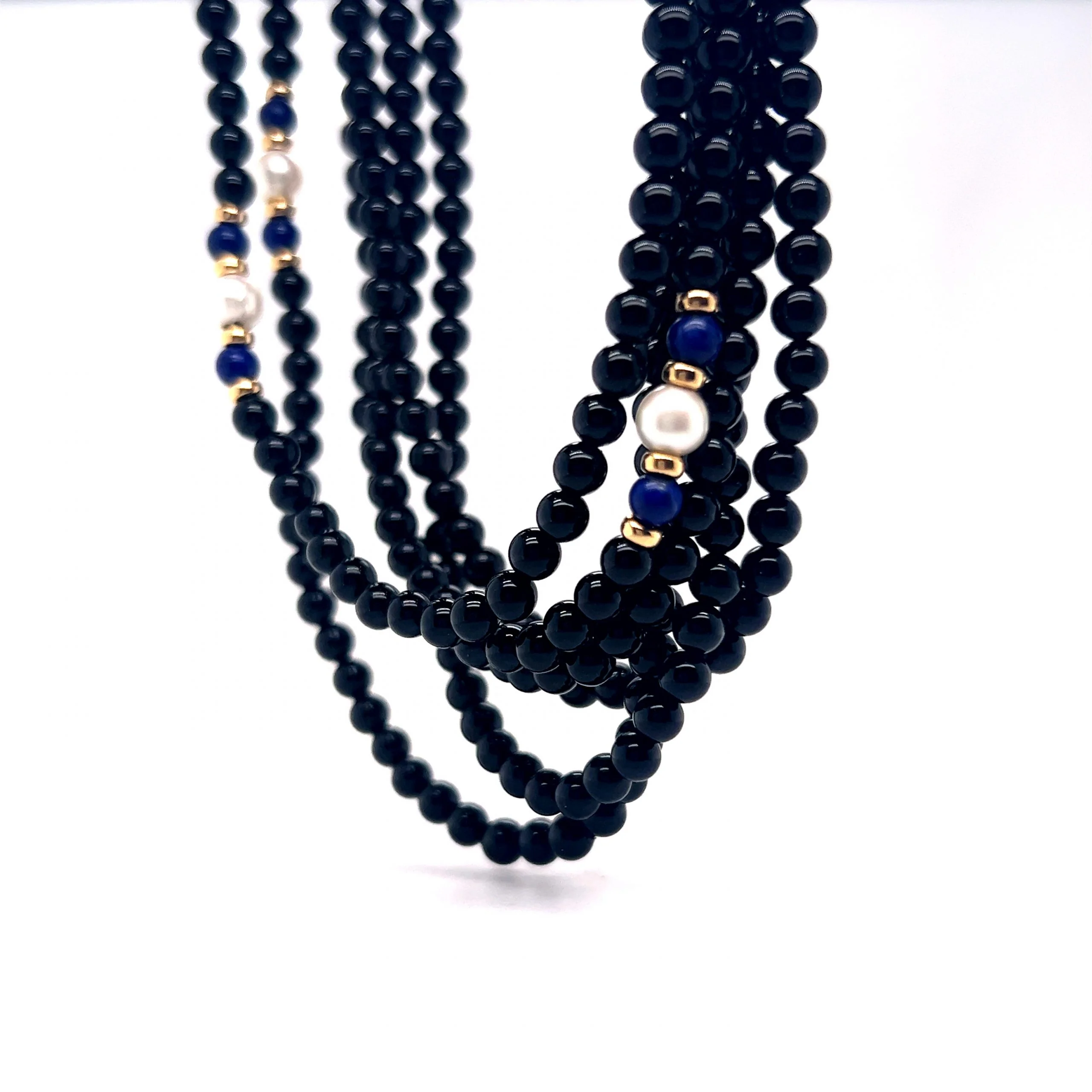 32 Inch Black Onyx Beaded Necklace in 14k Yellow Gold - Image 2