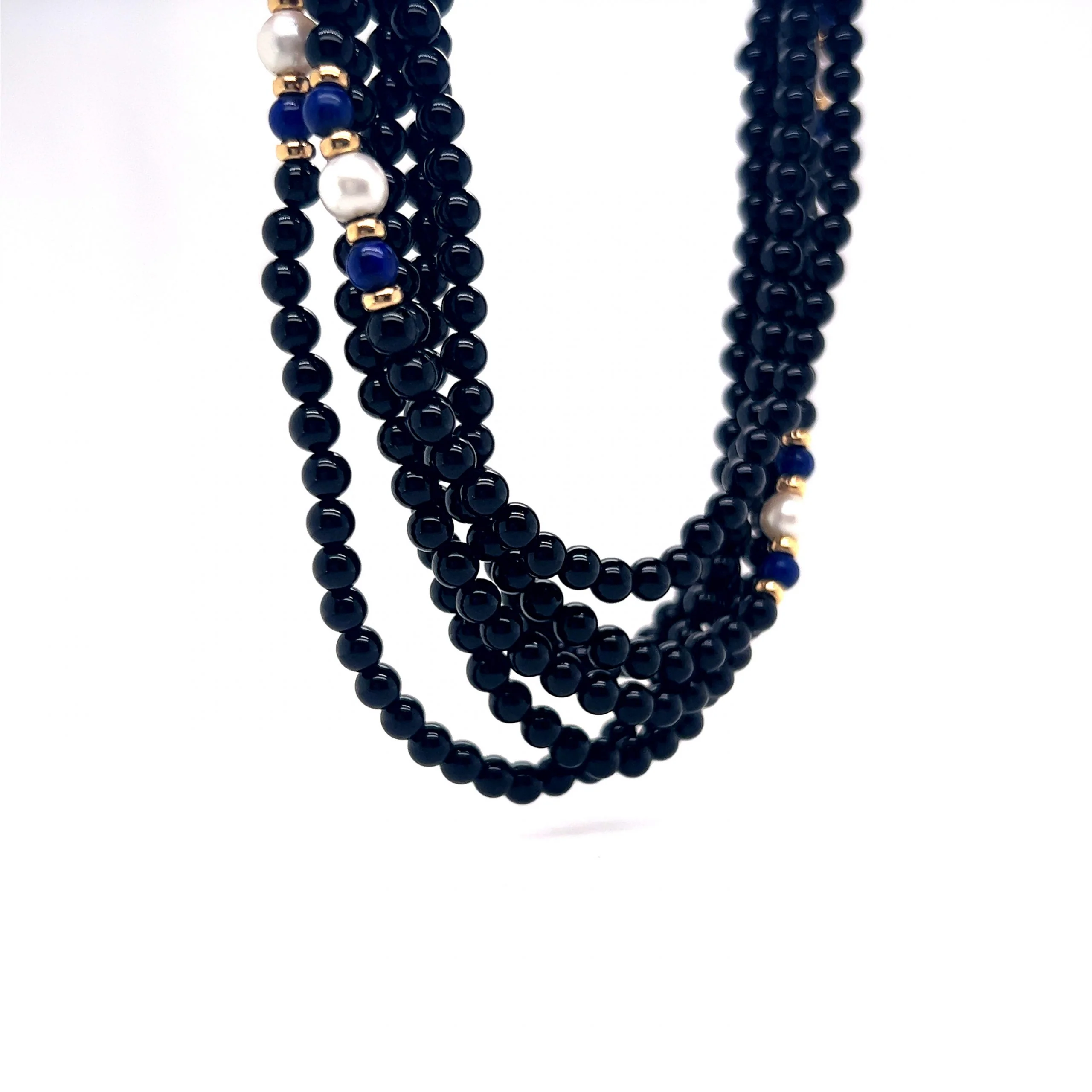 32 Inch Black Onyx Beaded Necklace in 14k Yellow Gold - Image 3