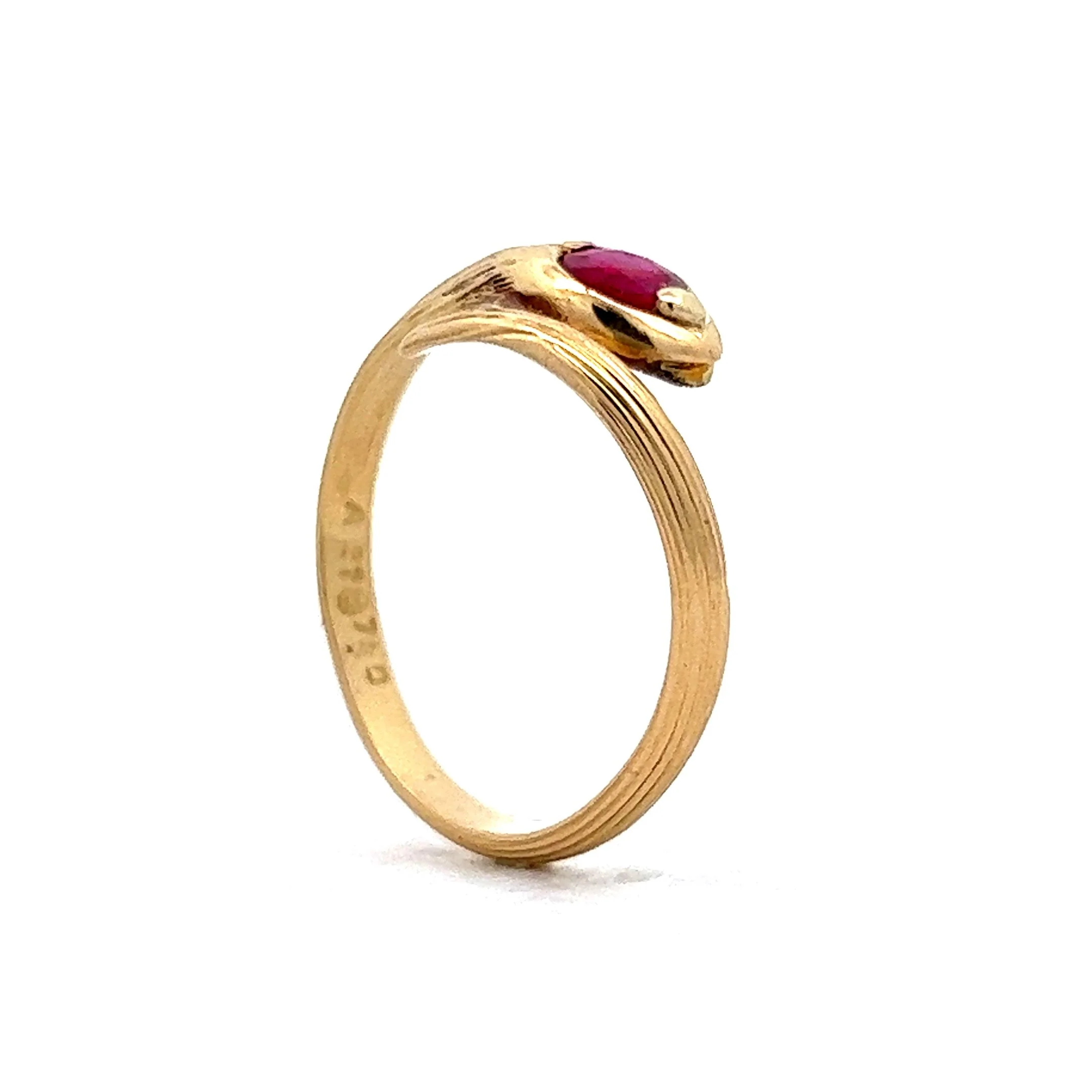Vintage Mid-Century Ruby Snake Ring in 18k Yellow Gold - Image 5