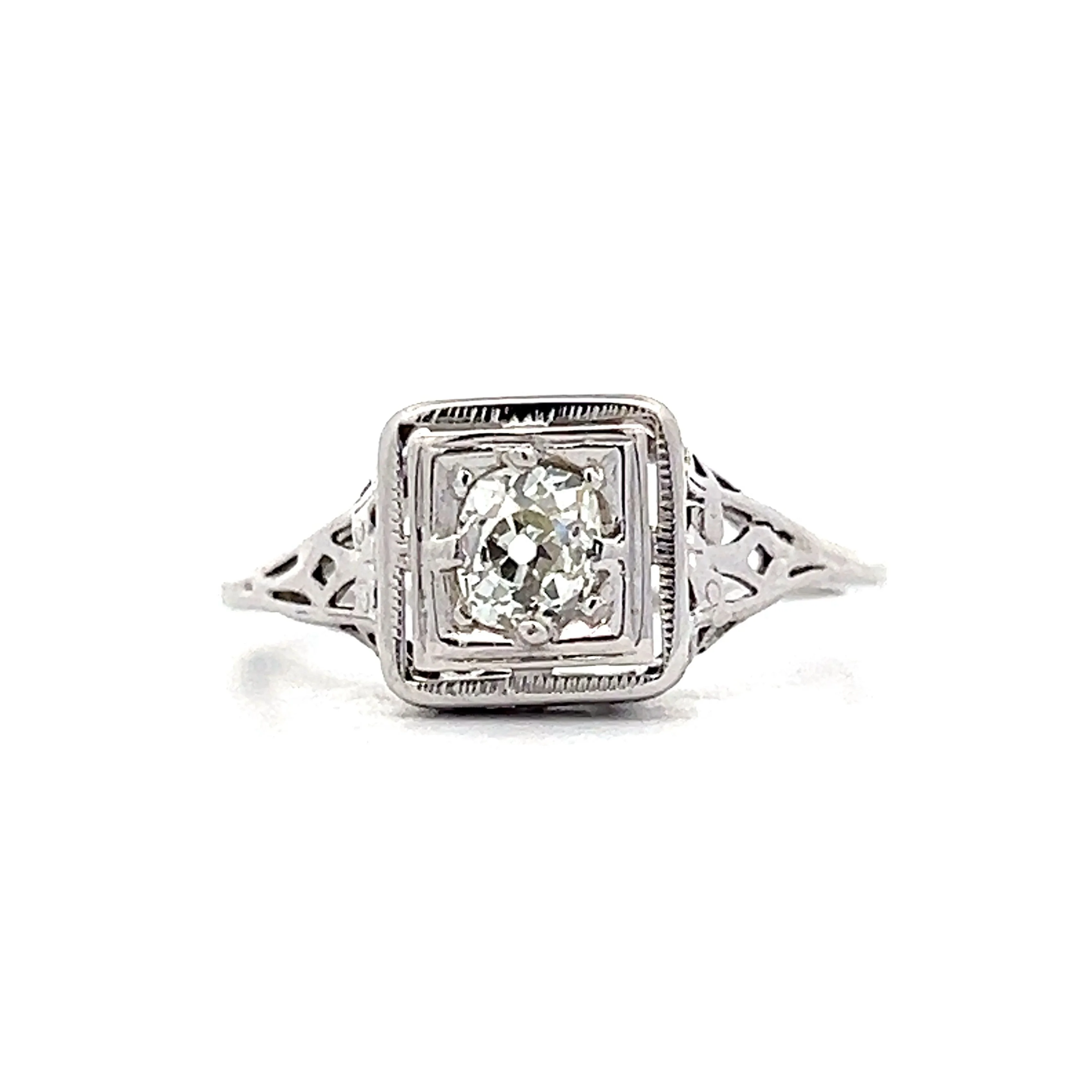 .33 Art Deco Mine Cut Diamond Engagement Ring in 14k