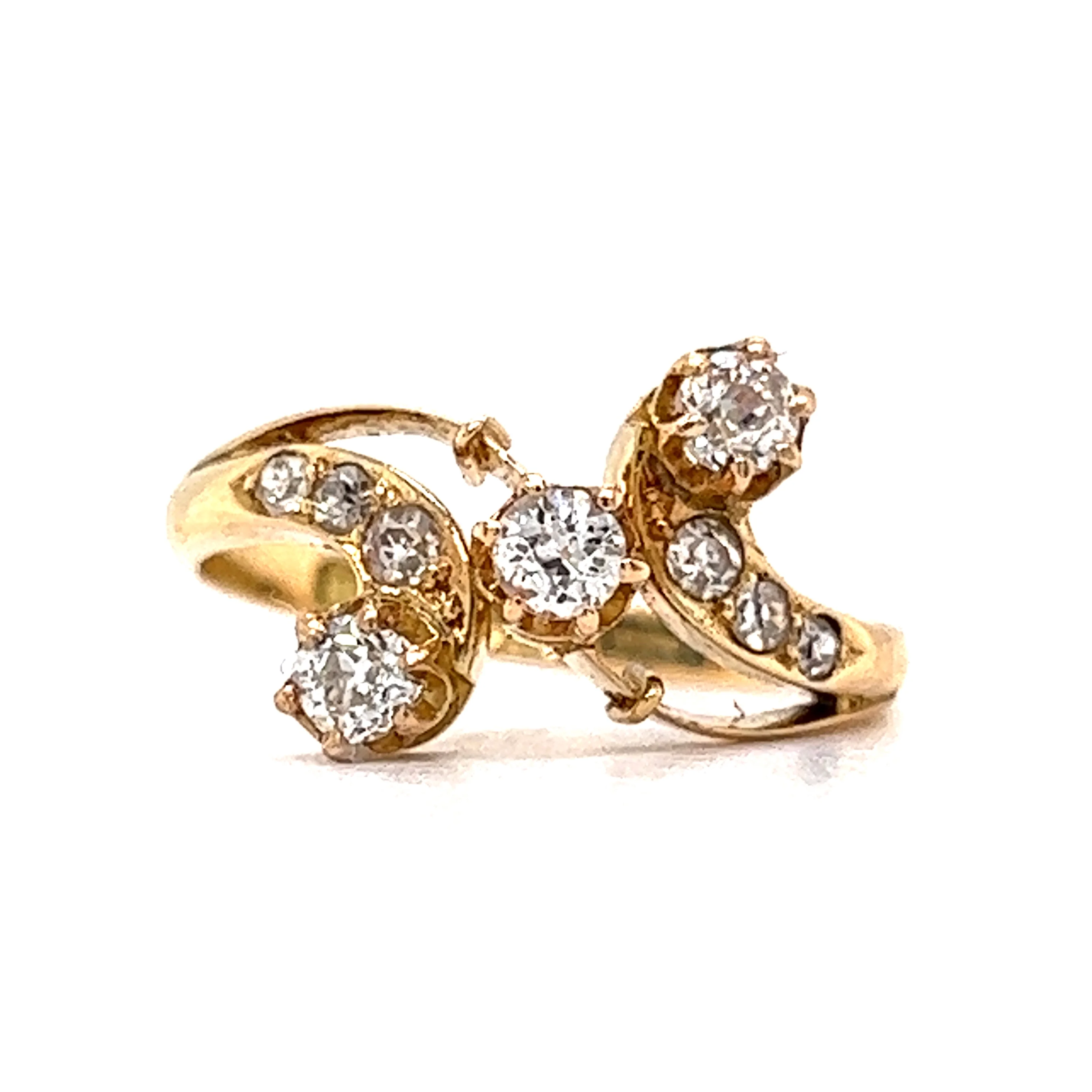 .33 Old European Three Stone Diamond Ring in 18k Yellow Gold