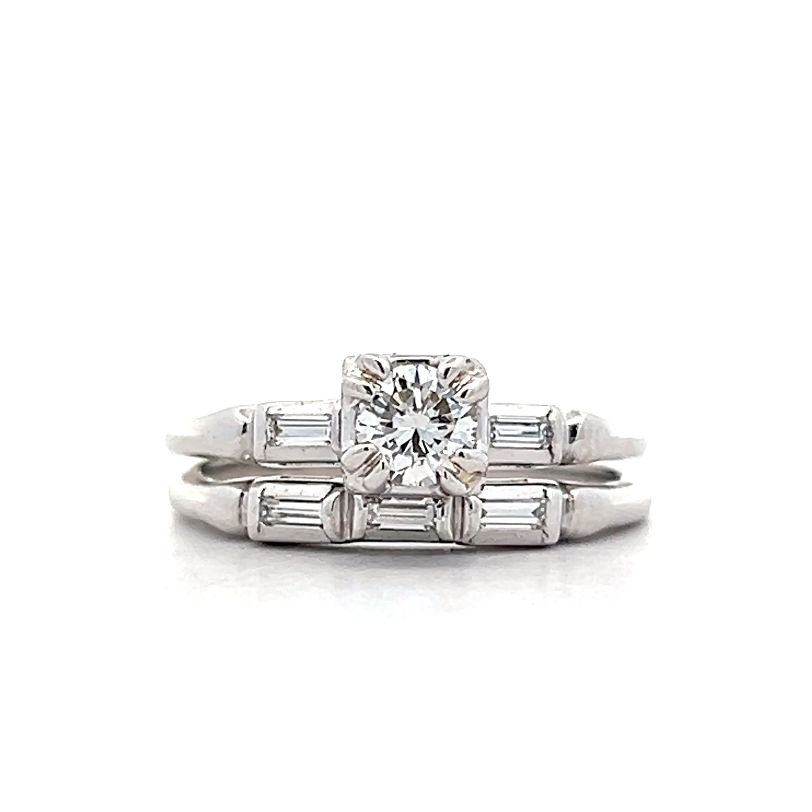 .35 Antique Deco Diamond Bridal Set in 14k White Gold