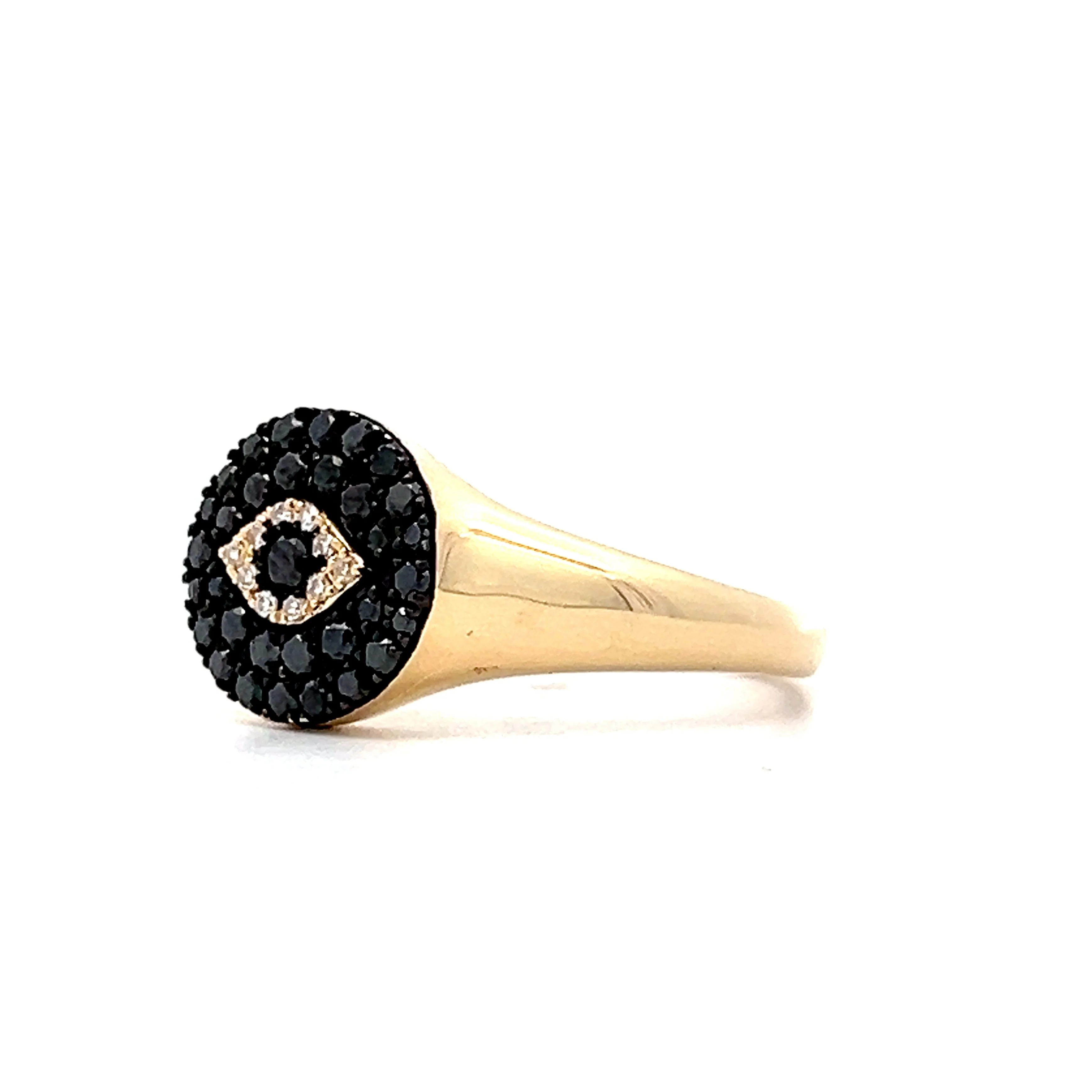 .35 Black Diamond Evil Eye Ring in 14k Yellow Gold - Image 2