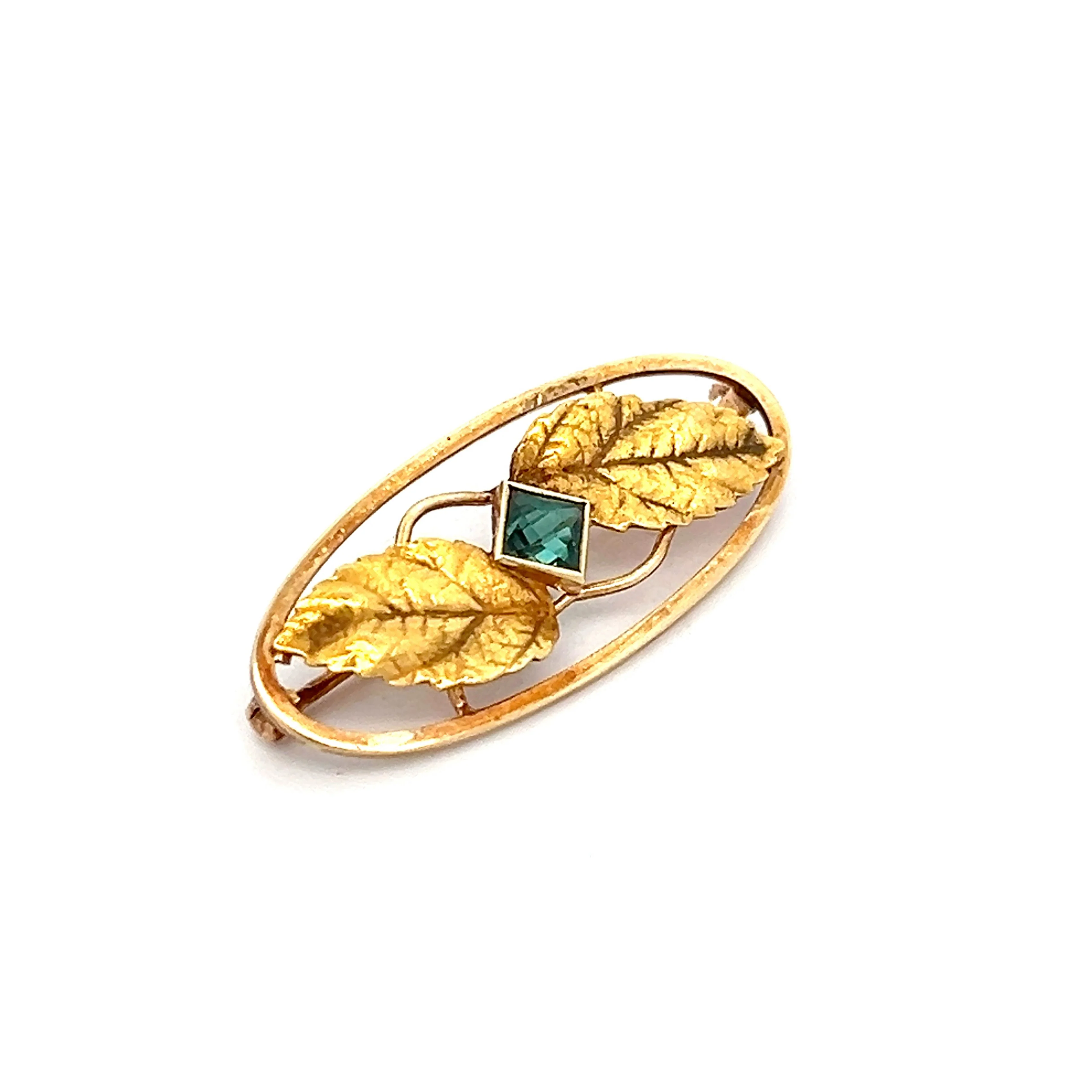 .35 Green Tourmaline Art Nouveau Brooch in 14k Yellow Gold - Image 3