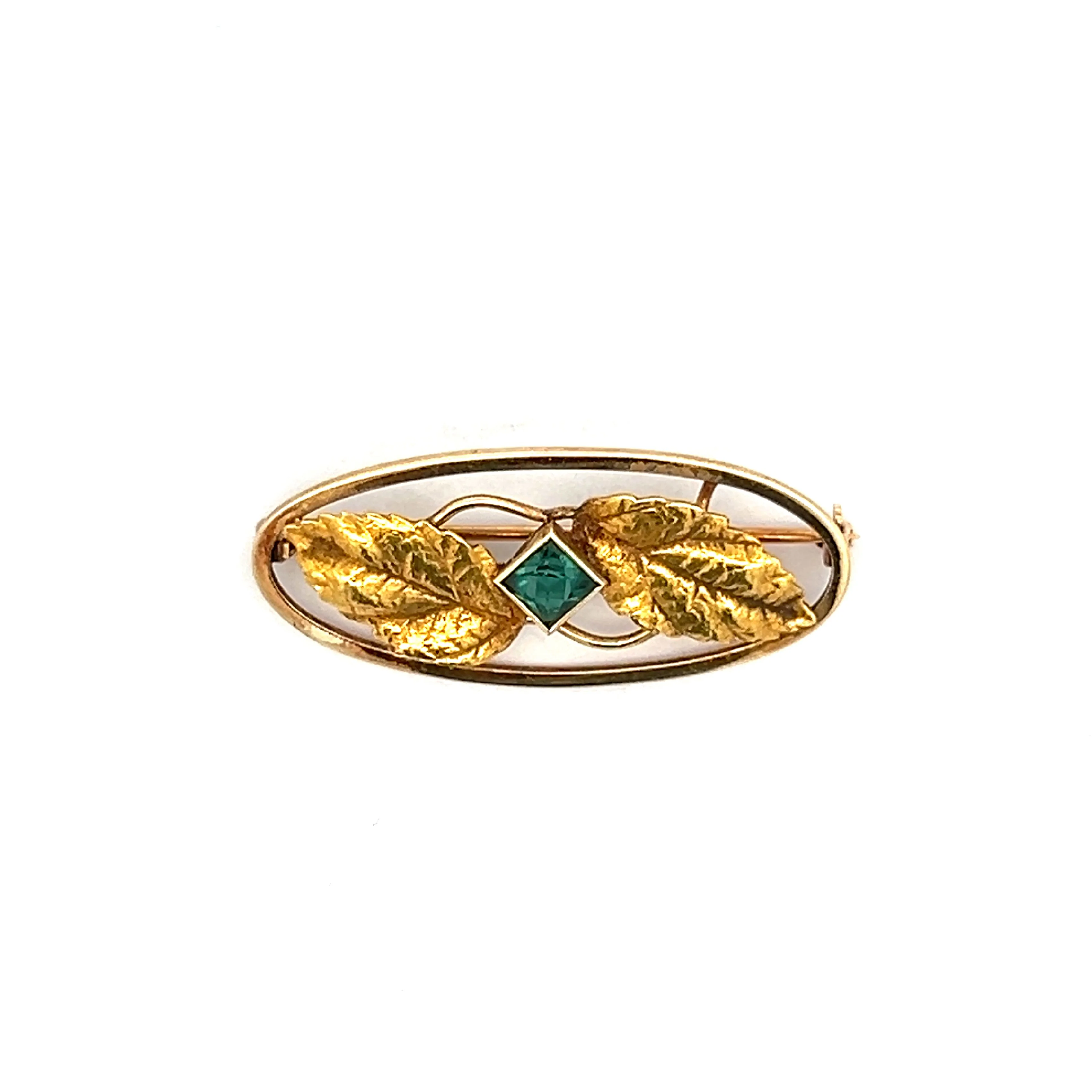 .35 Green Tourmaline Art Nouveau Brooch in 14k Yellow Gold - Image 4