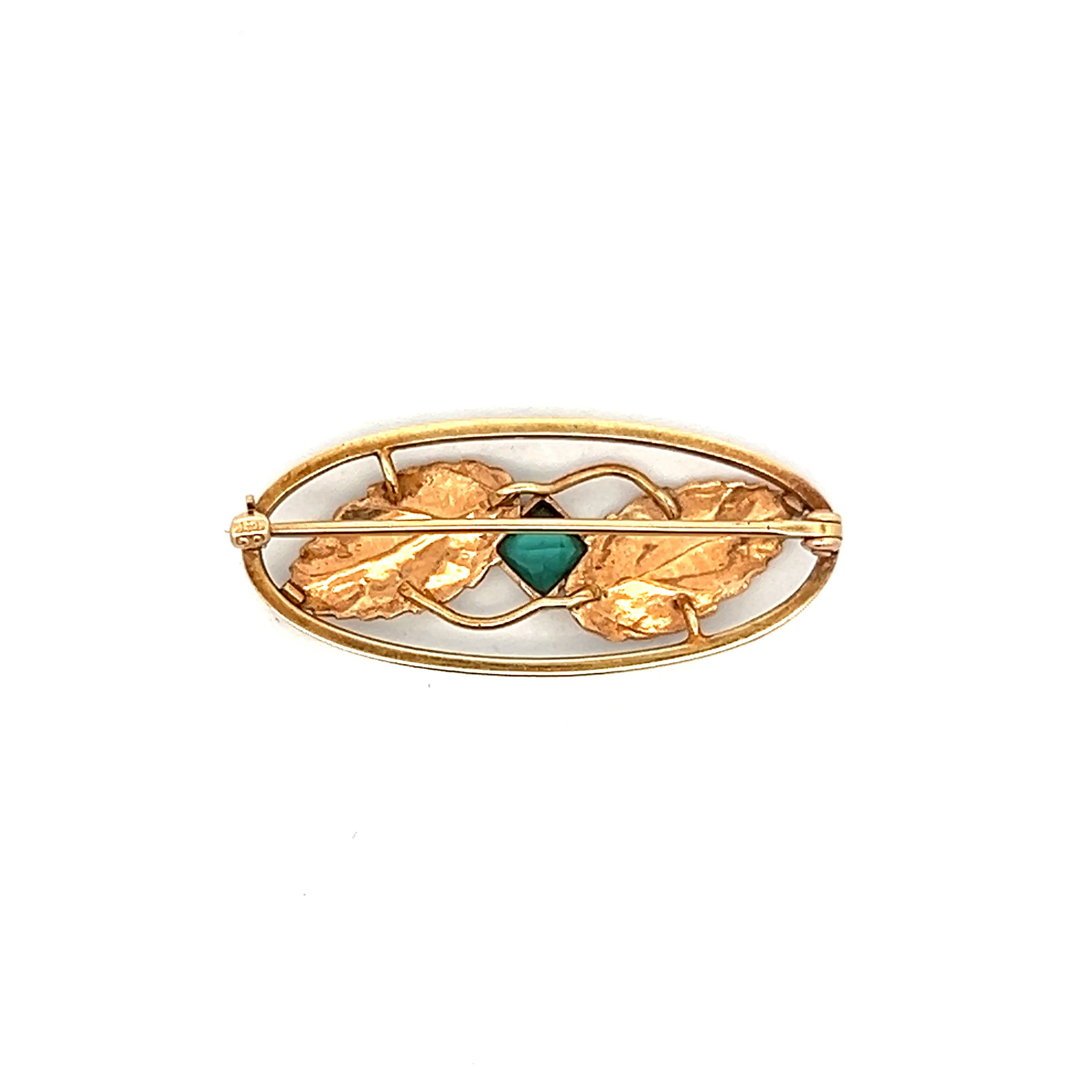 .35 Green Tourmaline Art Nouveau Brooch in 14k Yellow Gold - Image 5