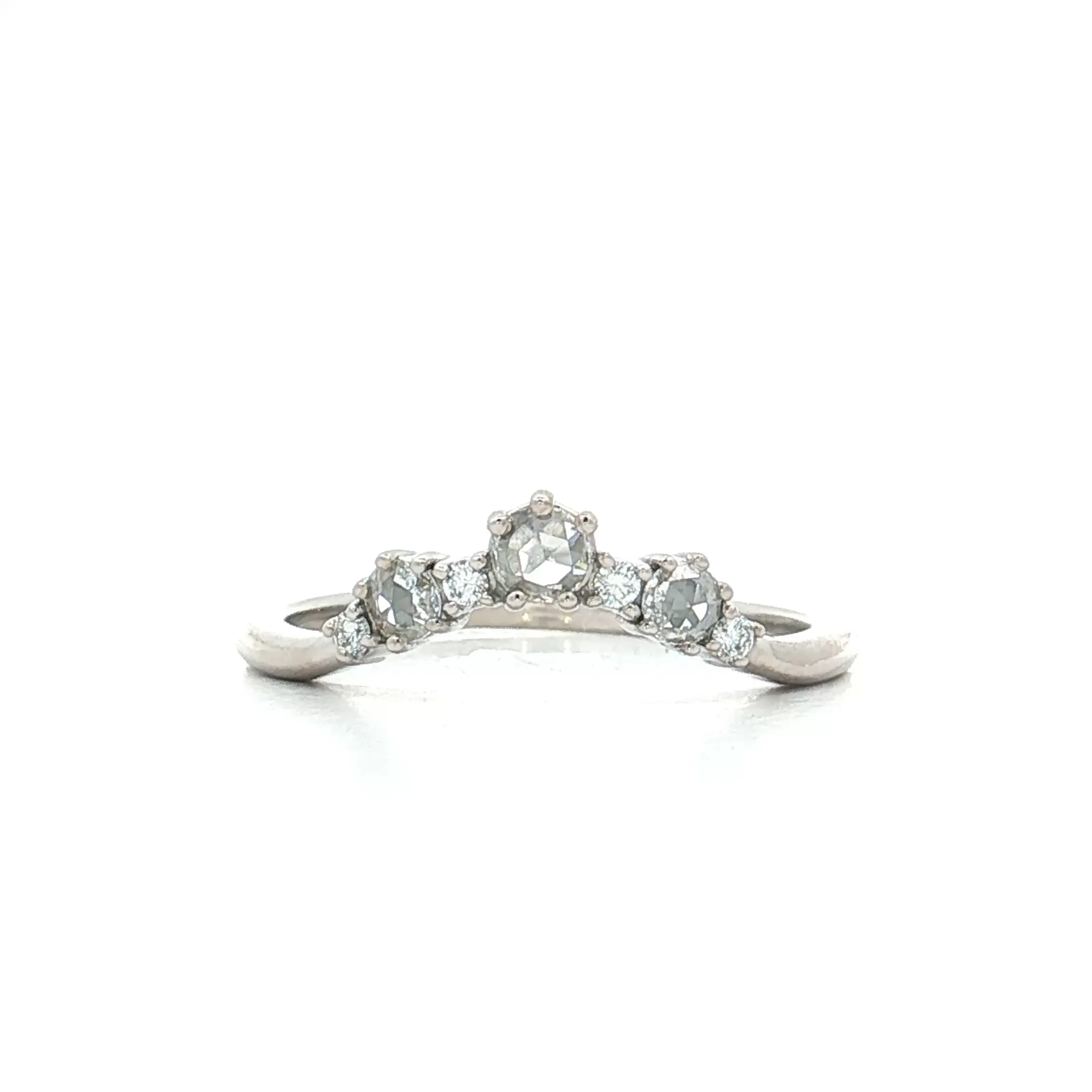 .35 Rose Cut Diamond Curved Wedding Band 14k White Gold