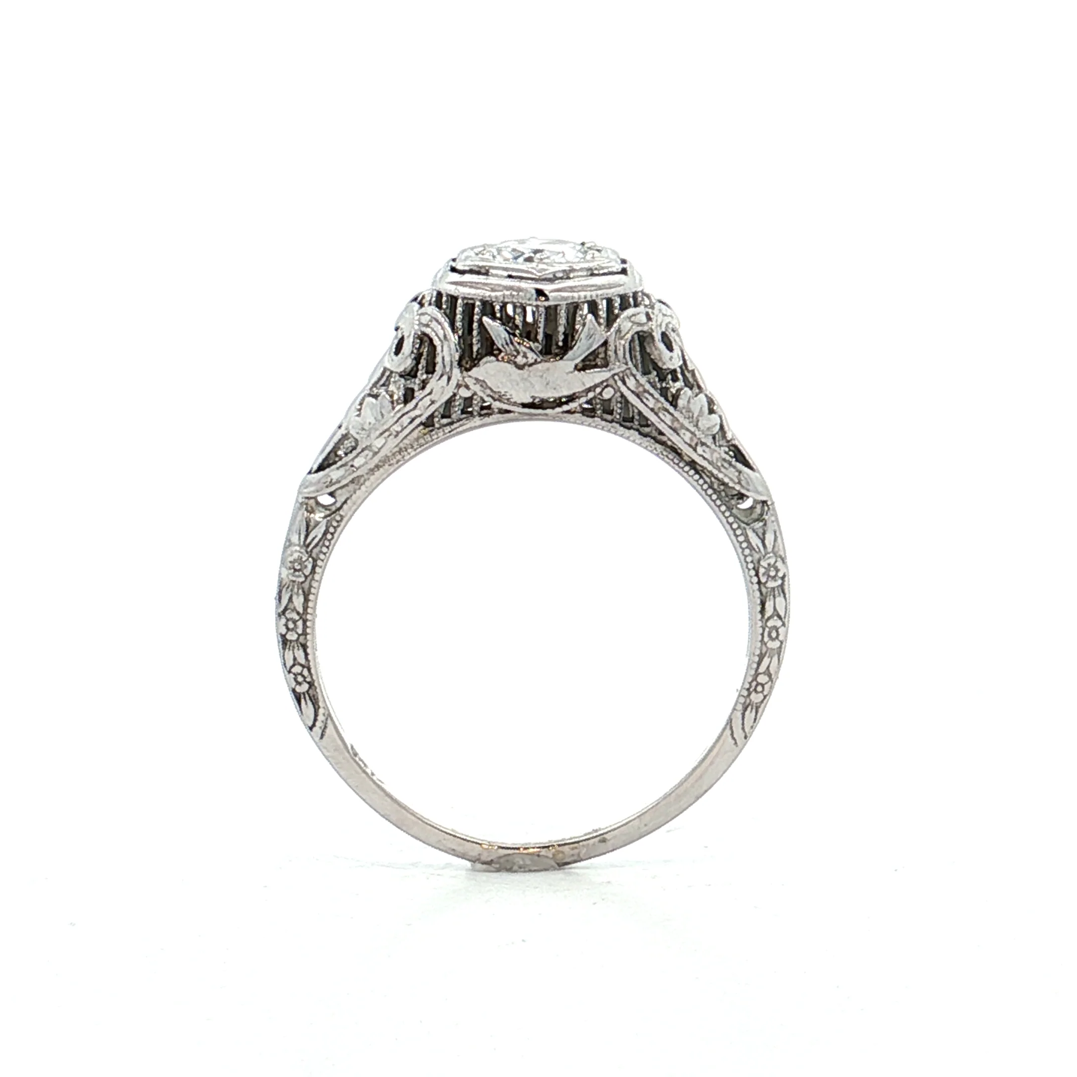 .35 Vintage Deco Diamond Filigree Engagement Ring 18k - Image 4