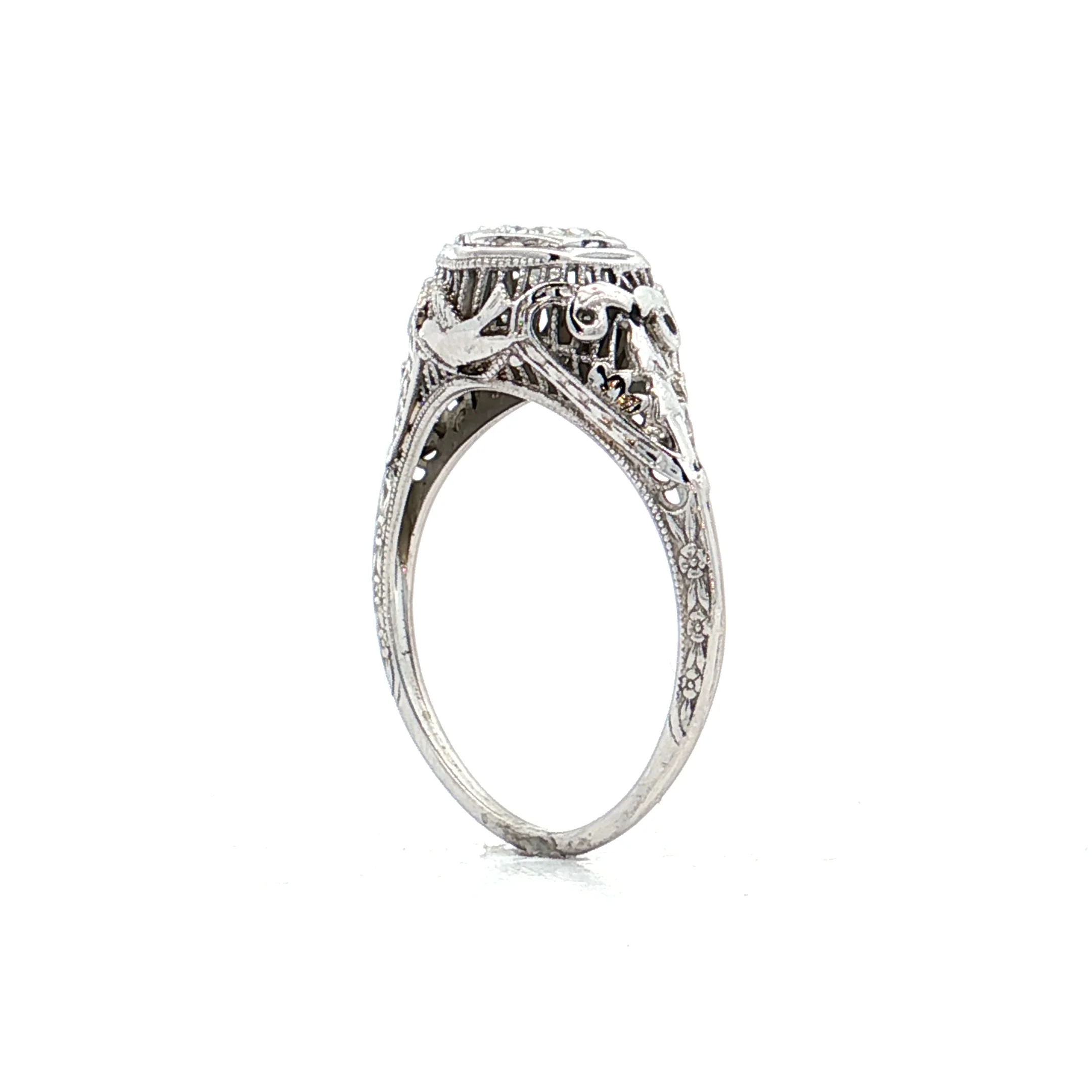 .35 Vintage Deco Diamond Filigree Engagement Ring 18k - Image 5