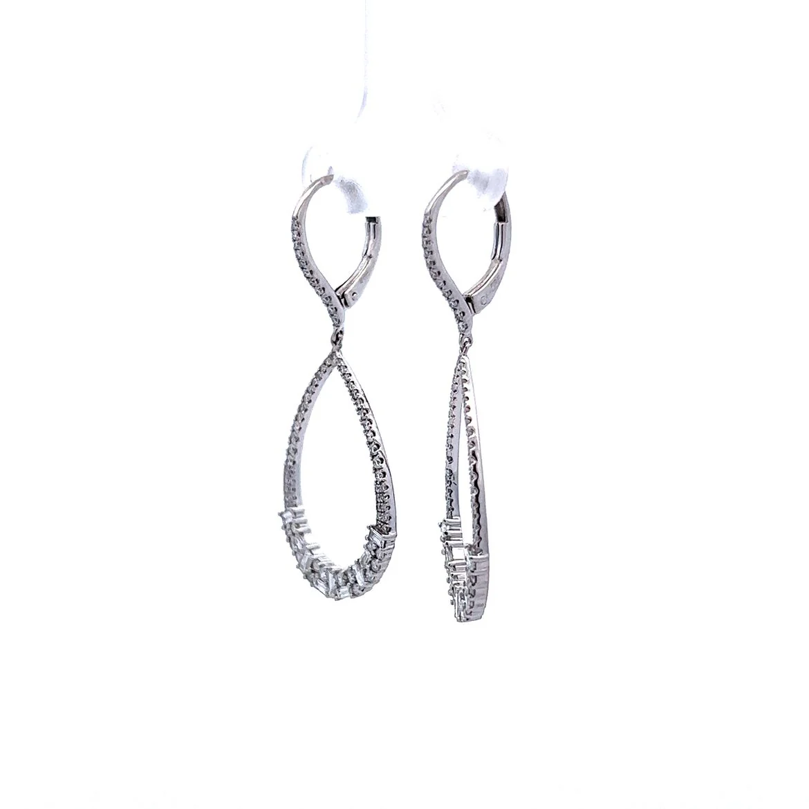 1.14 Baguette & Round Diamond Drop Earrings in 18k White Gold - Image 2
