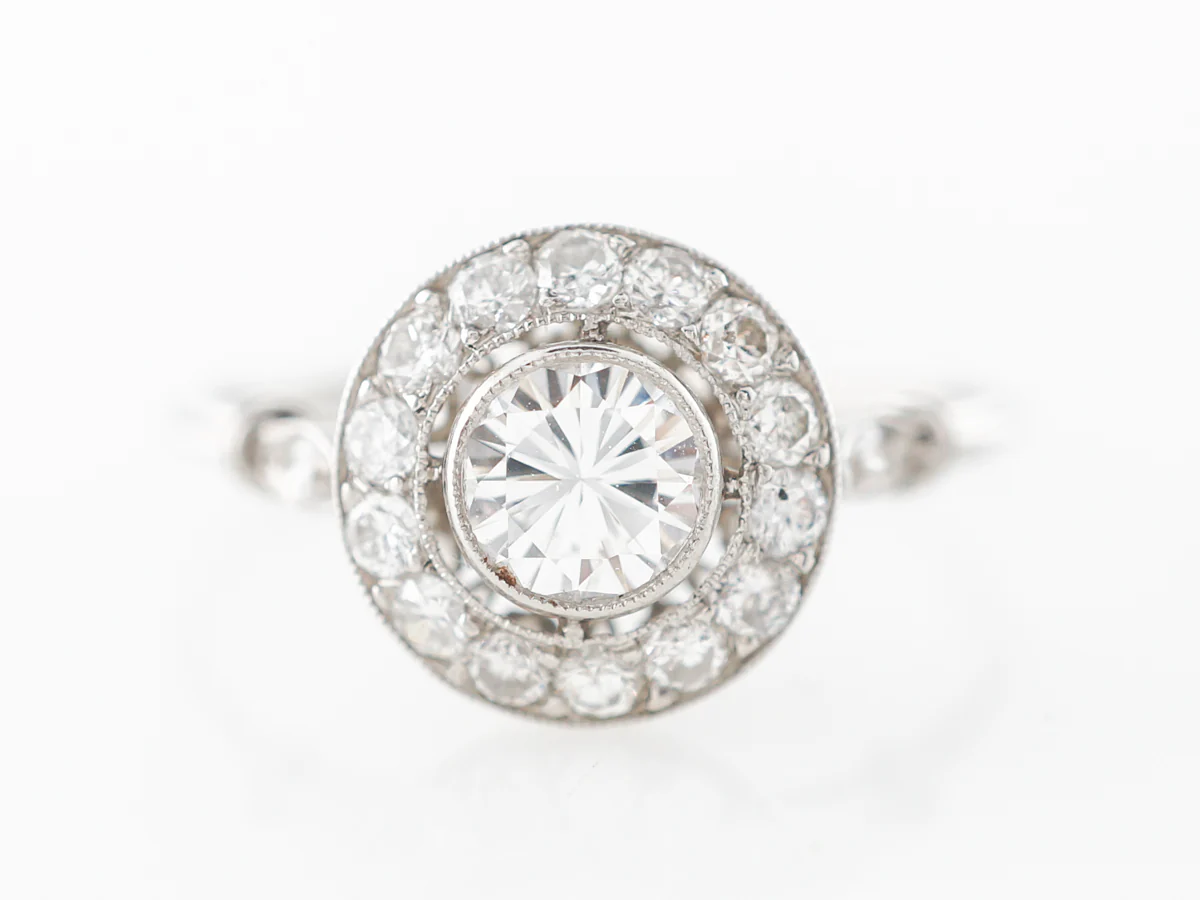 .36 Mid-Century Halo Diamond Engagement Ring in Platinum
