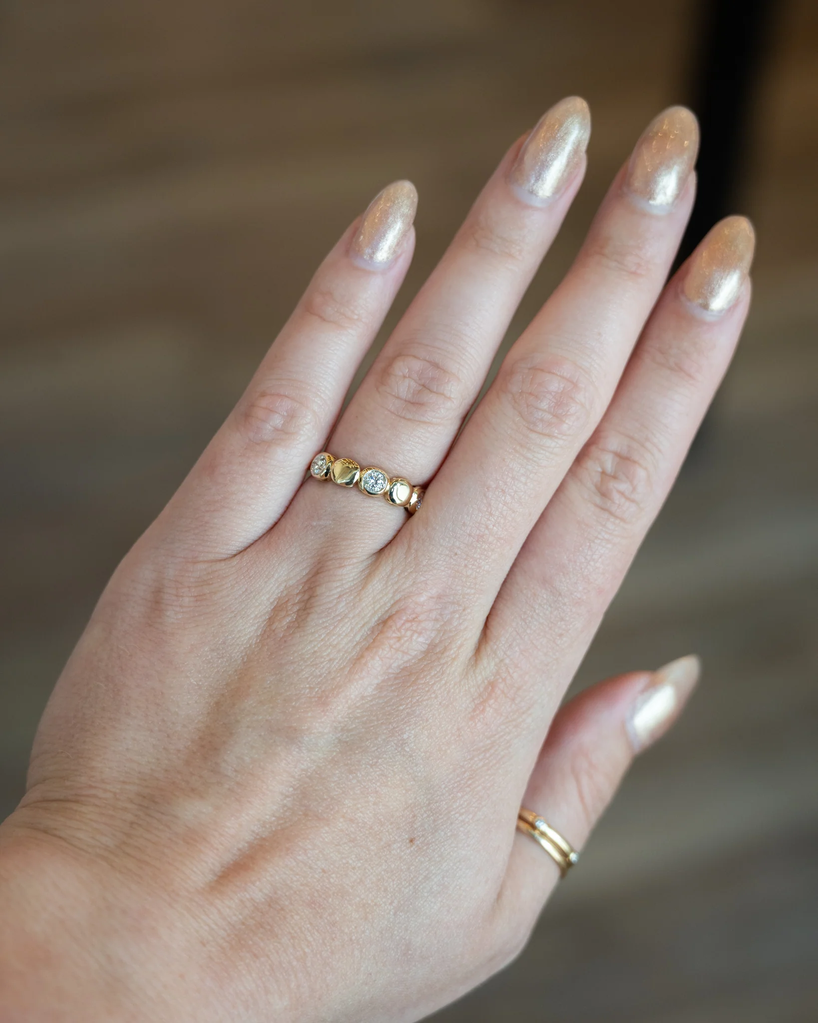 .37 Bezel 3 Stone Diamond Band 14k Yellow Gold - Image 7