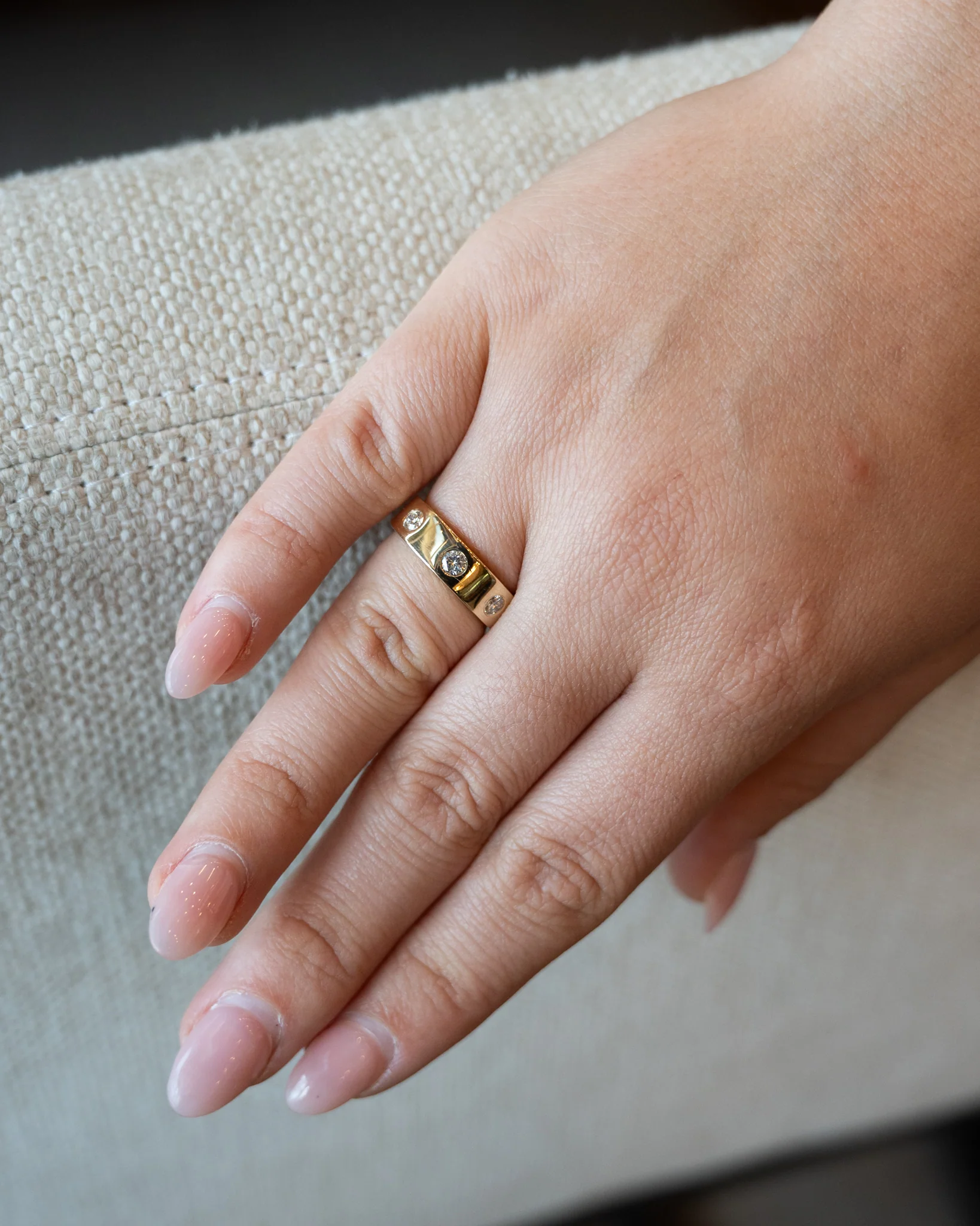 .37 Bezel 3 Stone Diamond Band in 14k Yellow Gold - Image 6