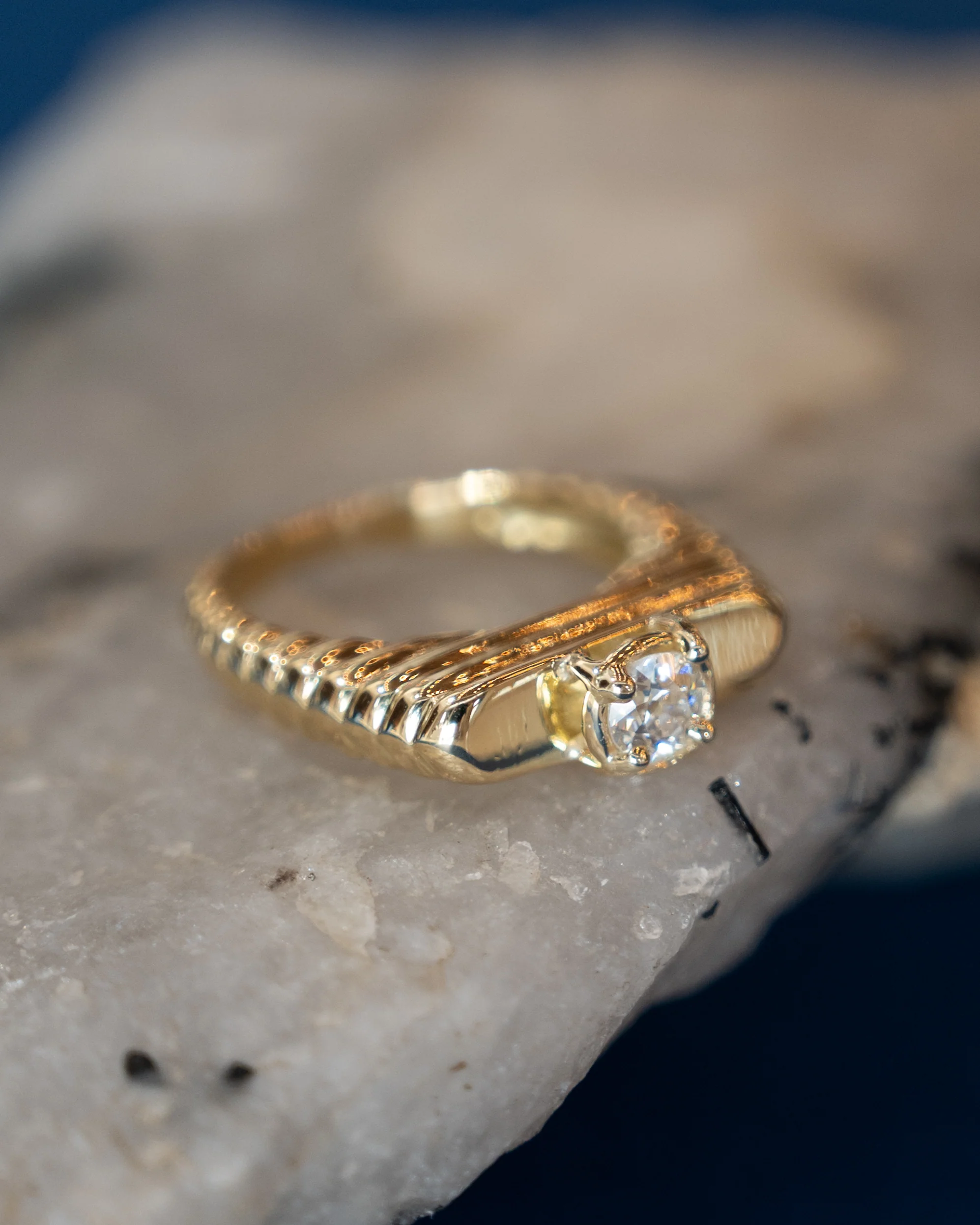 .37 Vintage Diamond Stacking Ring in 14k Yellow Gold - Image 6