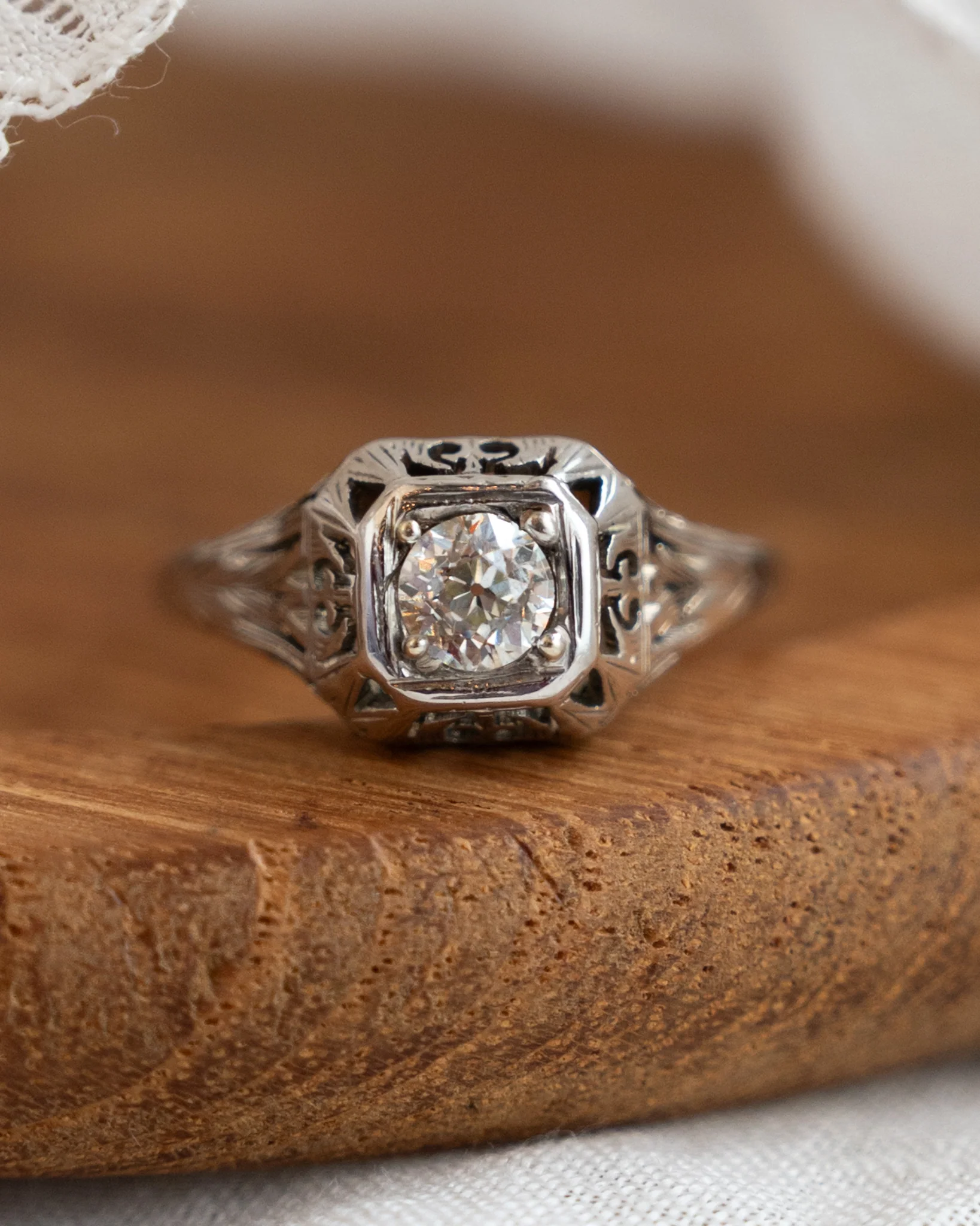 .38 Antique Old European Diamond Engagement Ring in 14k - Image 6