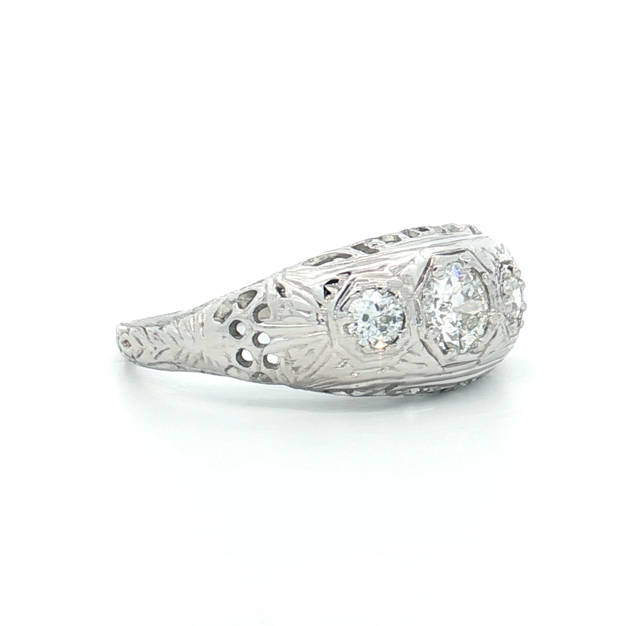 .38 Antique Three-Stone Diamond Engagement Ring 18k - Image 3