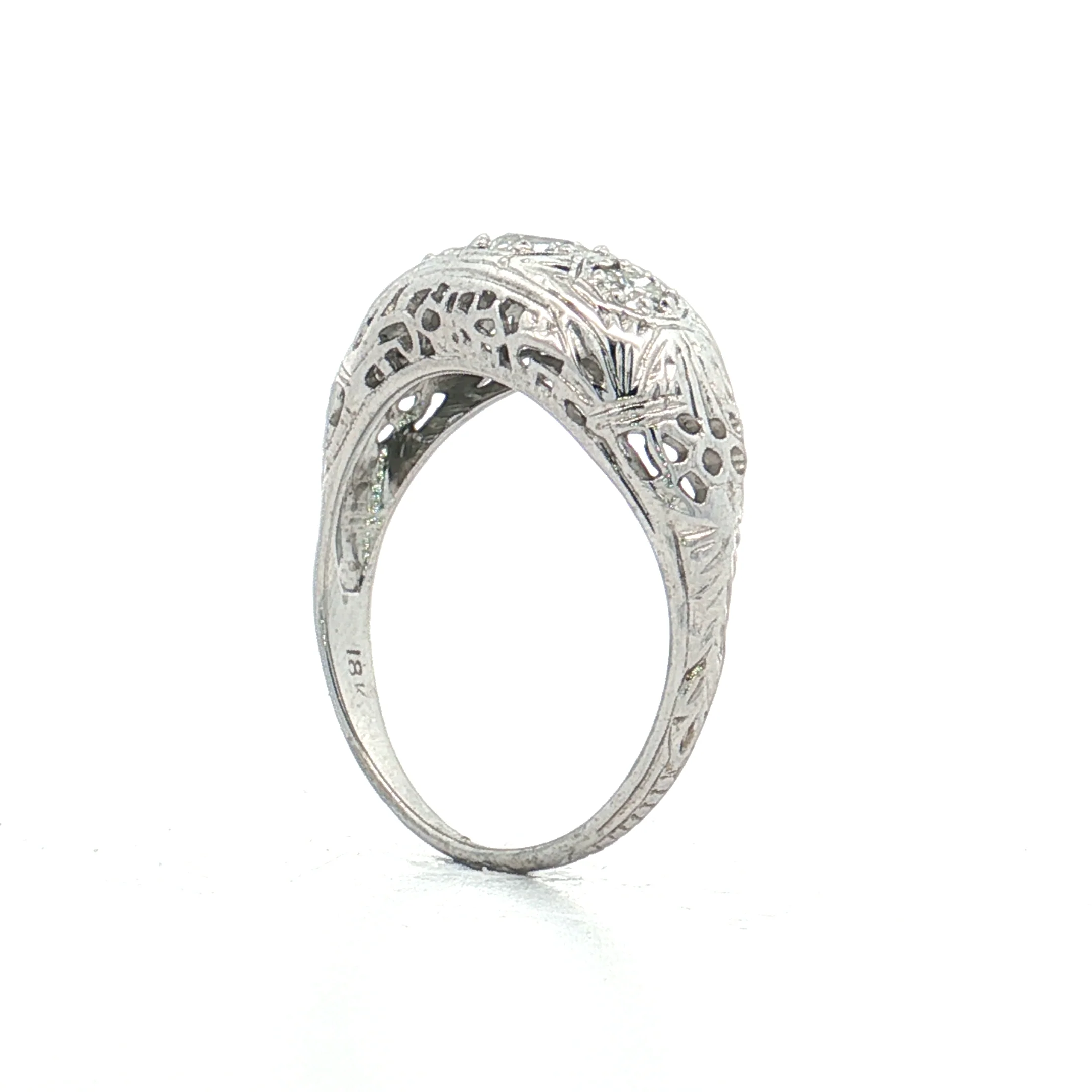 .38 Antique Three-Stone Diamond Engagement Ring 18k - Image 5