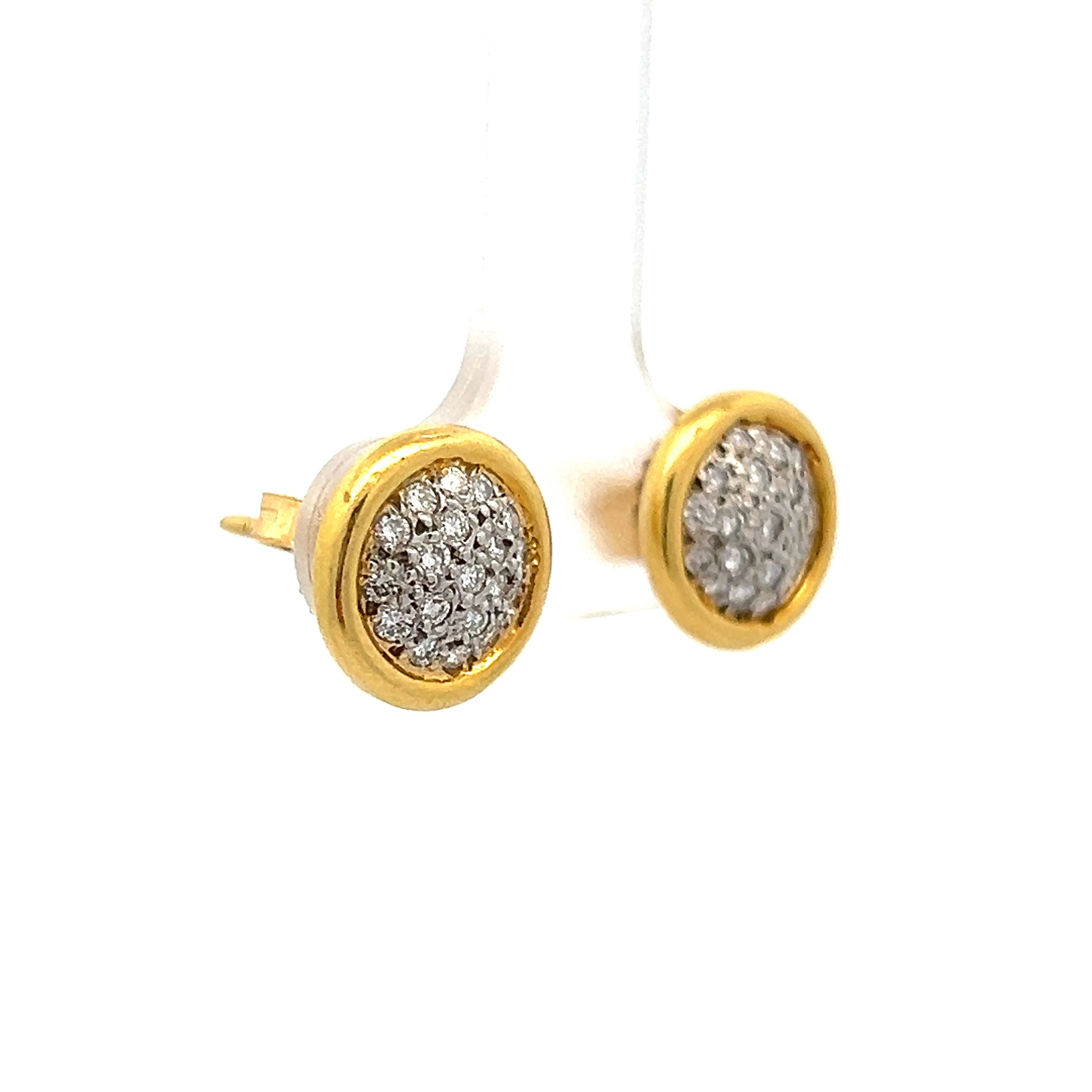 .38 Pave Diamond Stud Earrings in 18k Yellow Gold & Platinum - Image 3