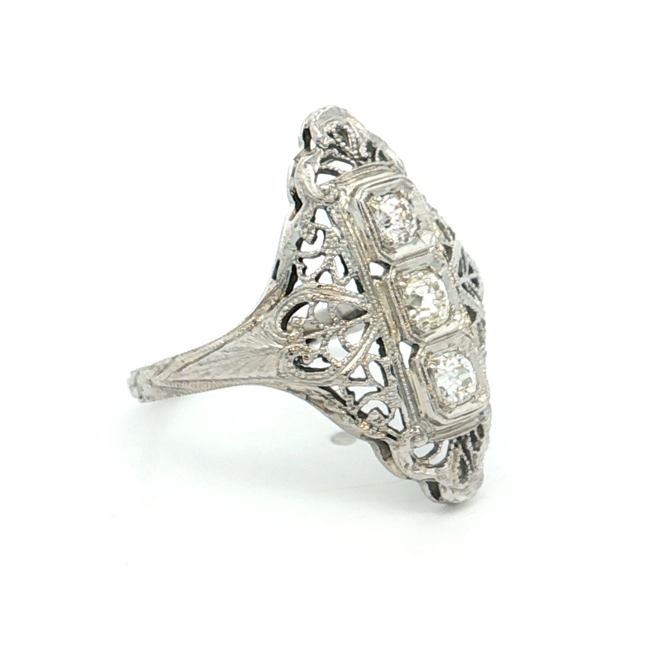.39 Antique Deco Diamond Filigree Cocktail Ring 18k - Image 3