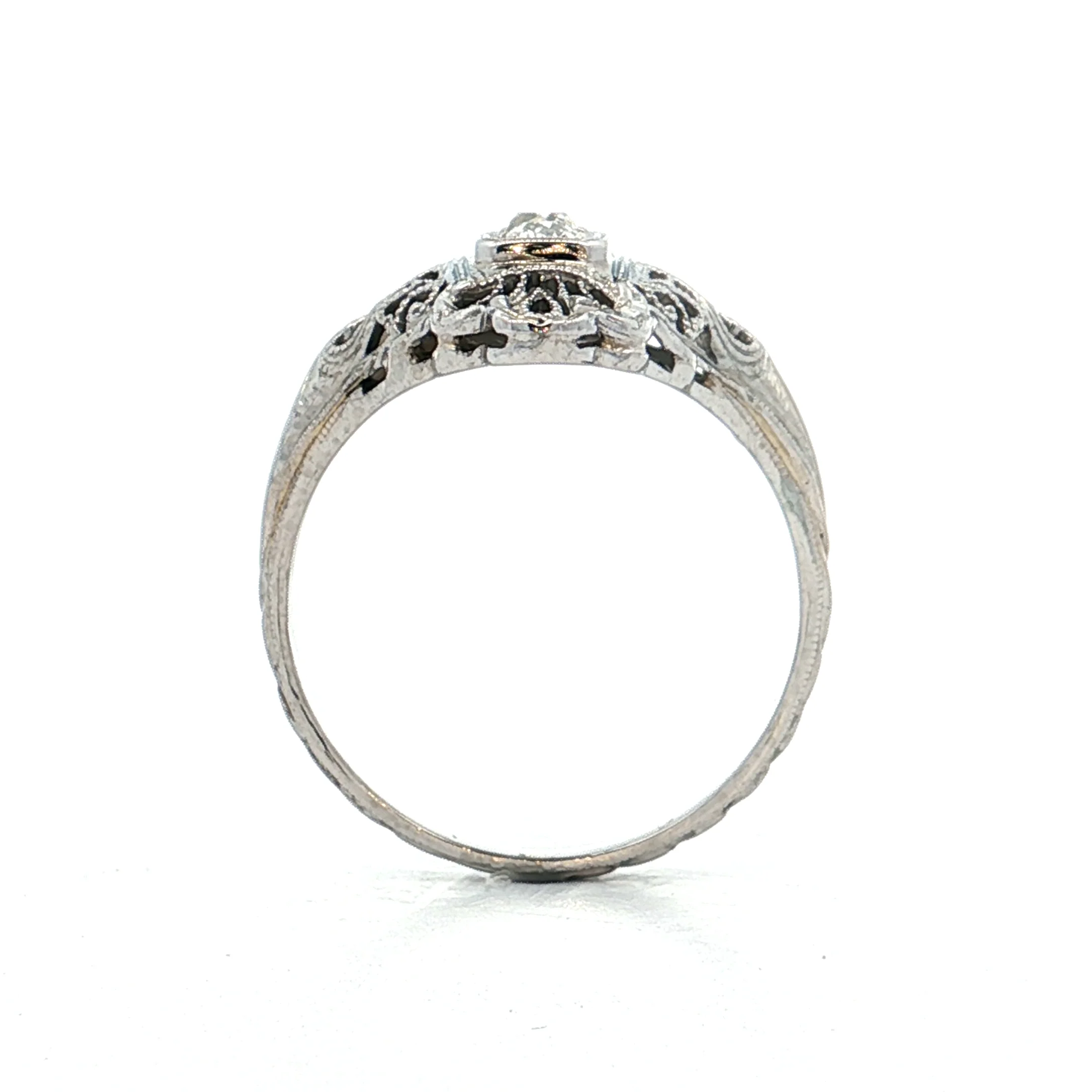 .39 Antique Deco Diamond Filigree Cocktail Ring 18k - Image 4