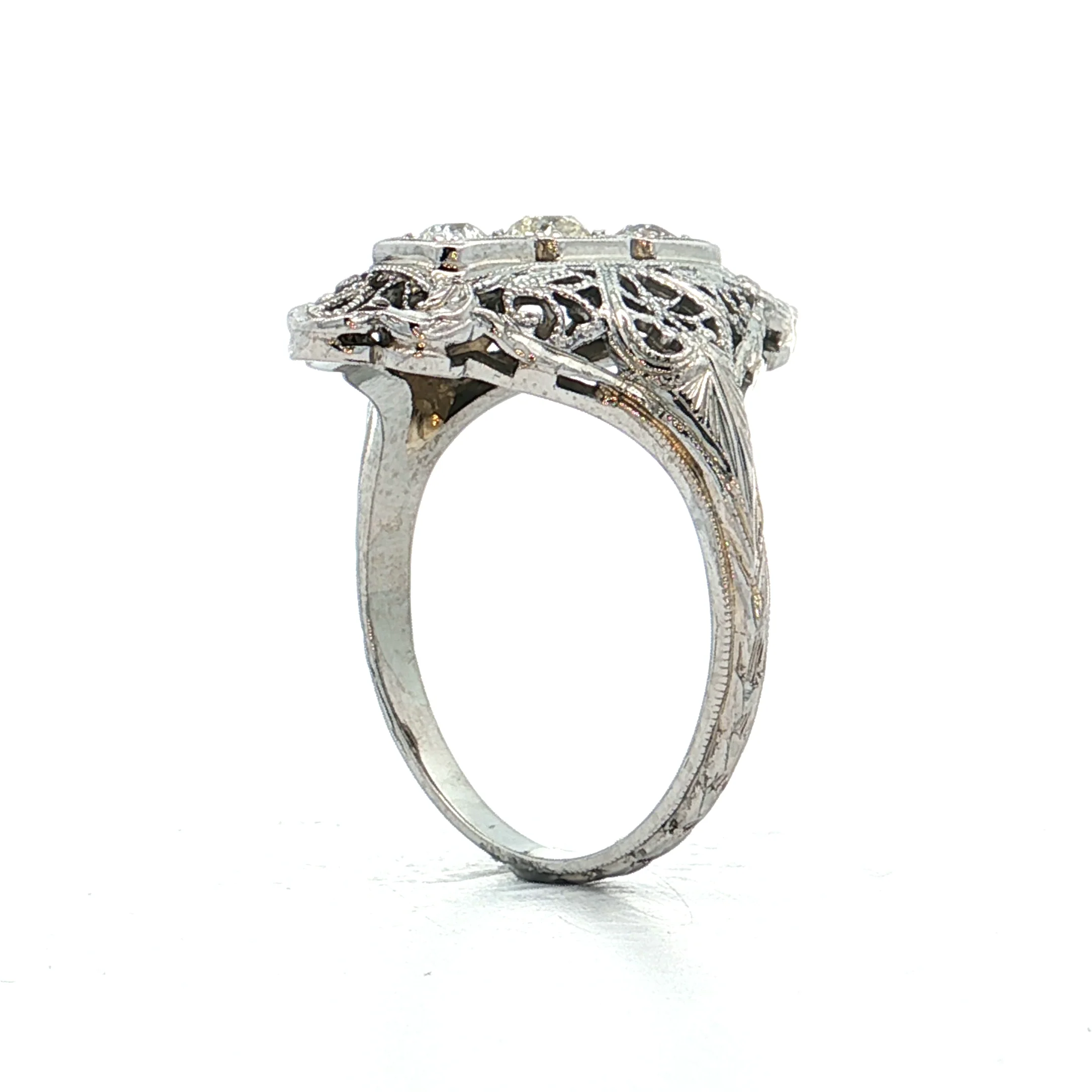 .39 Antique Deco Diamond Filigree Cocktail Ring 18k - Image 5