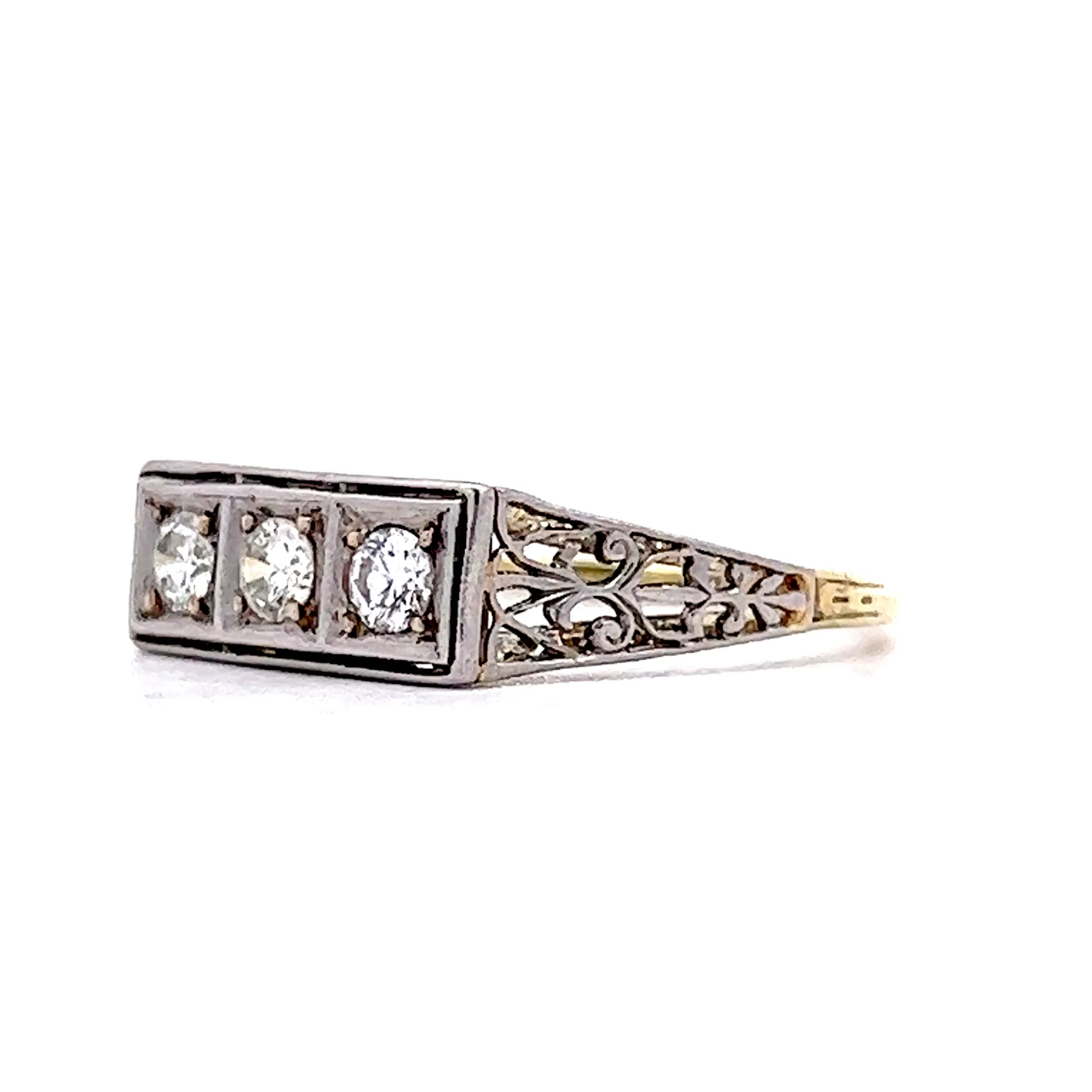 Vintage Retro Three Stone Engagement Ring in 14k - Image 2