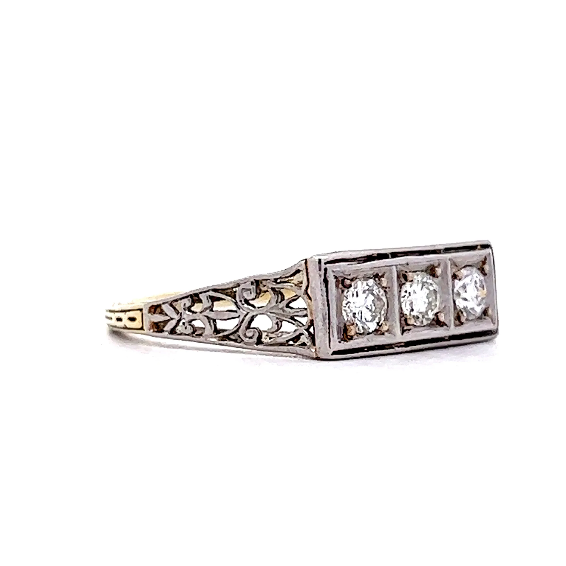 Vintage Retro Three Stone Engagement Ring in 14k - Image 3