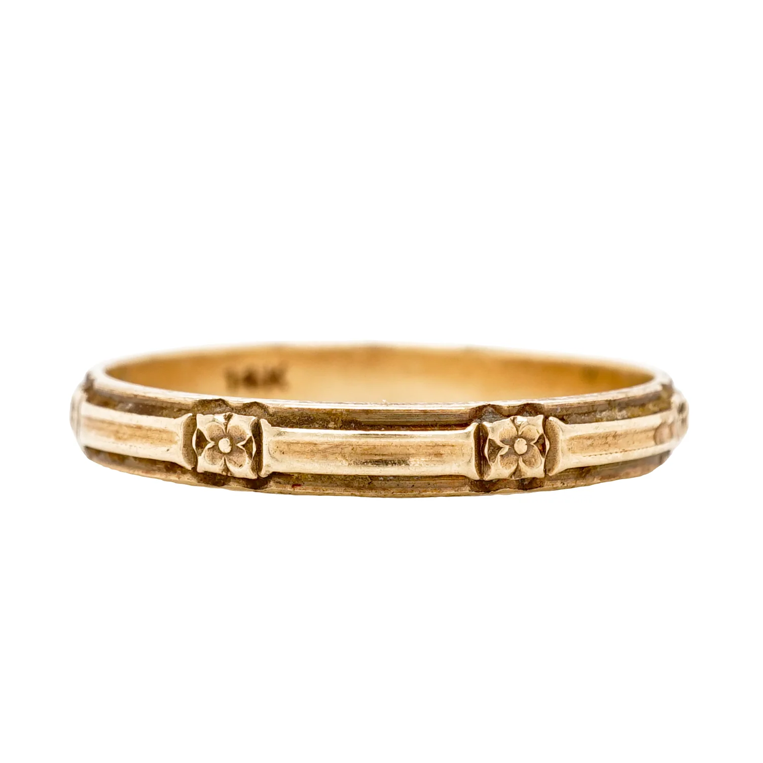 3mm Art Deco Orange Blossom Wedding Band in 14k Yellow Gold - Image 2