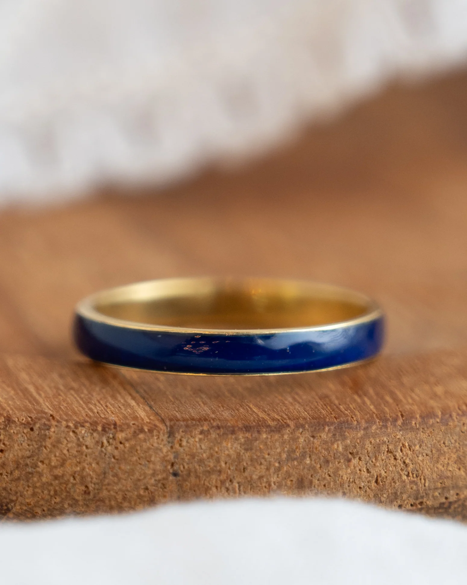 3mm Blue Enamel Stacking Band in 14k Yellow Gold - Image 6