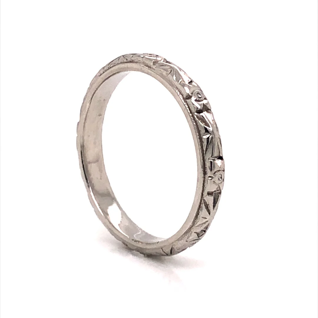 3mm Men's Art Deco Engraved Wedding Band in Platinum - Image 4