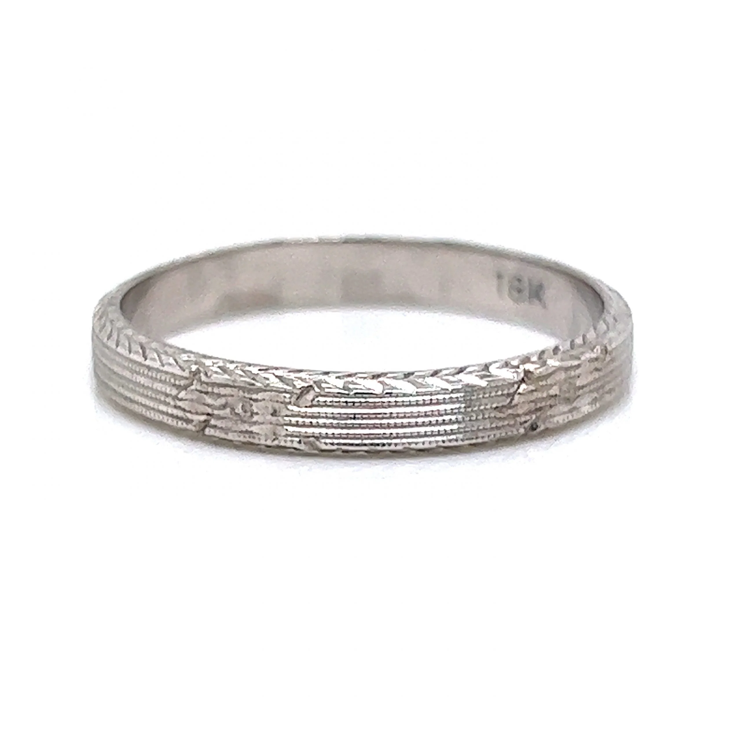 3mm Men's Engraved Art Deco Wedding Band in 18k White Gold - Image 2