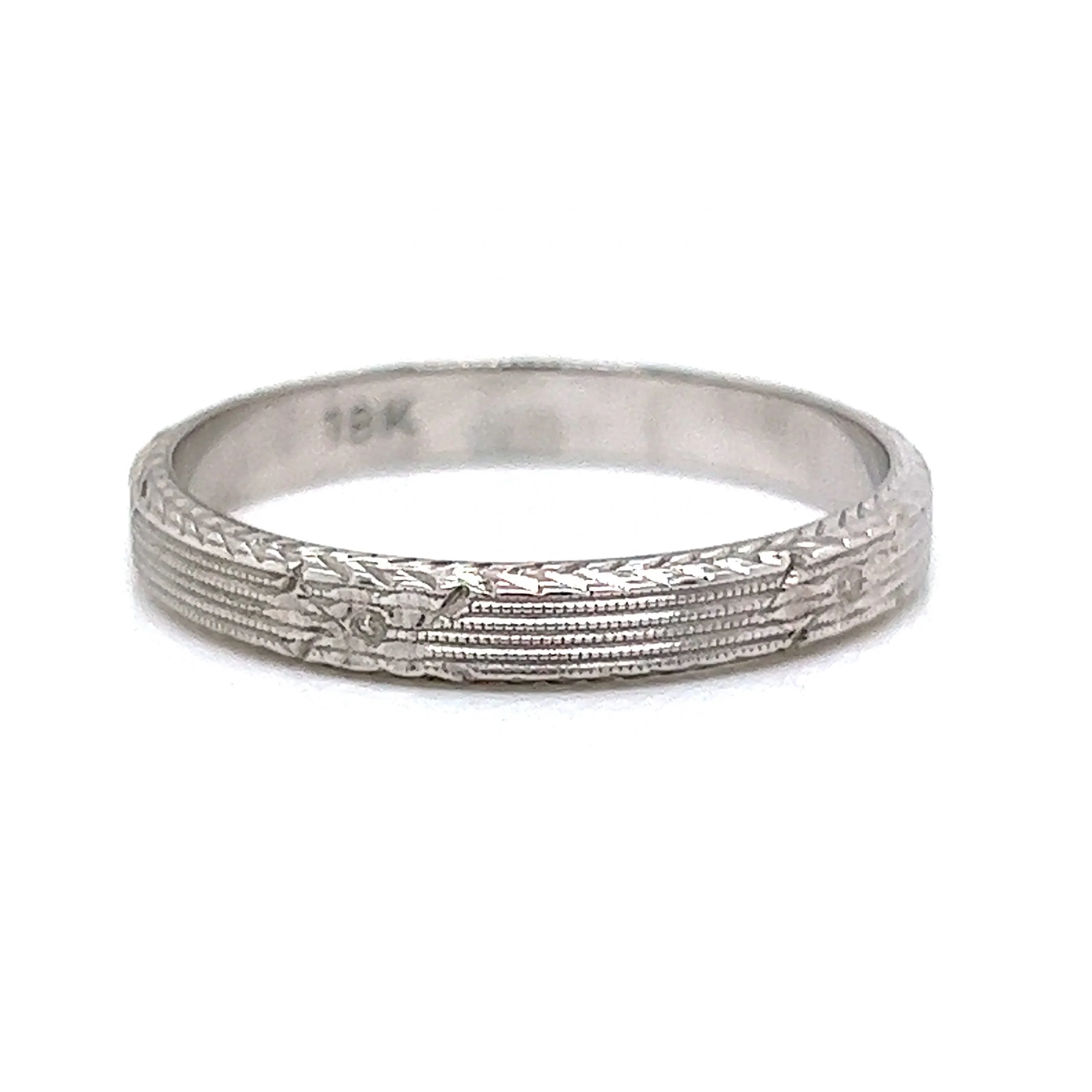 3mm Men's Engraved Art Deco Wedding Band in 18k White Gold - Image 3