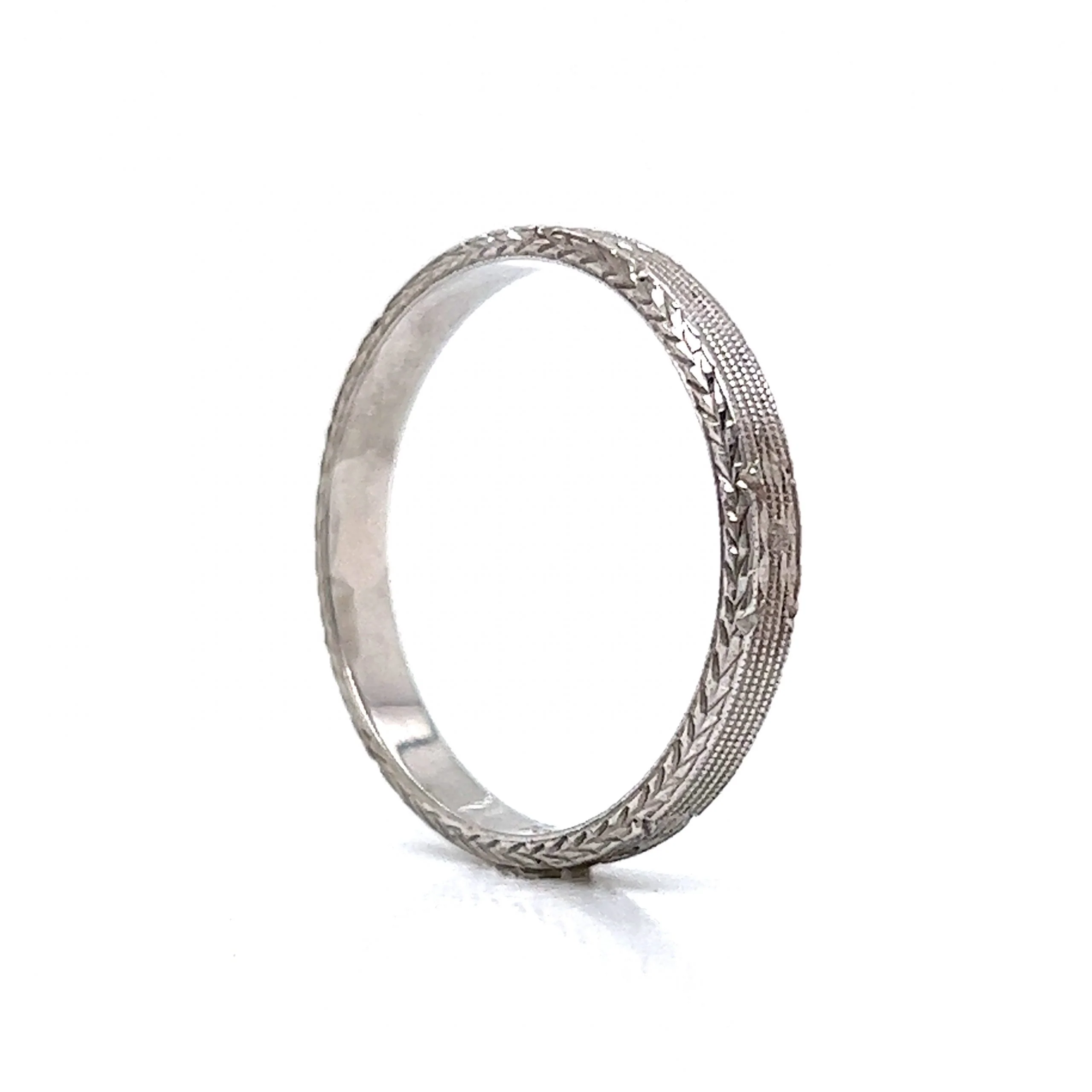 3mm Men's Engraved Art Deco Wedding Band in 18k White Gold - Image 5