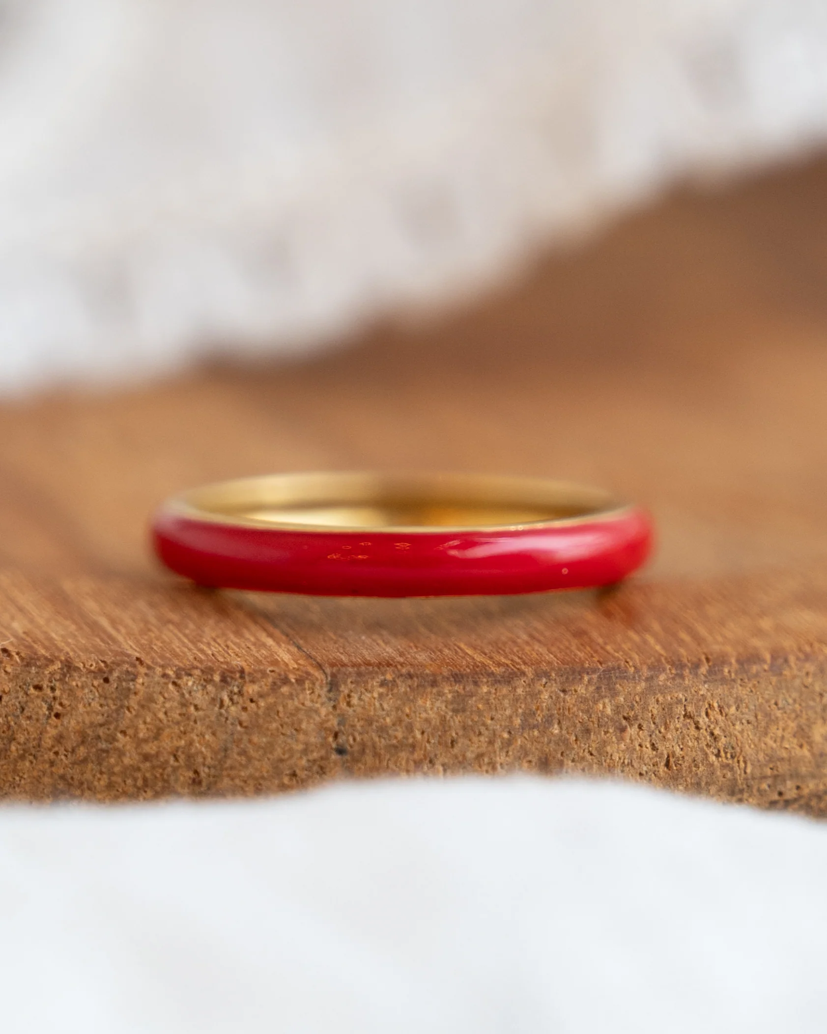 3mm Red Enamel Stacking Band in 14k Yellow Gold - Image 6