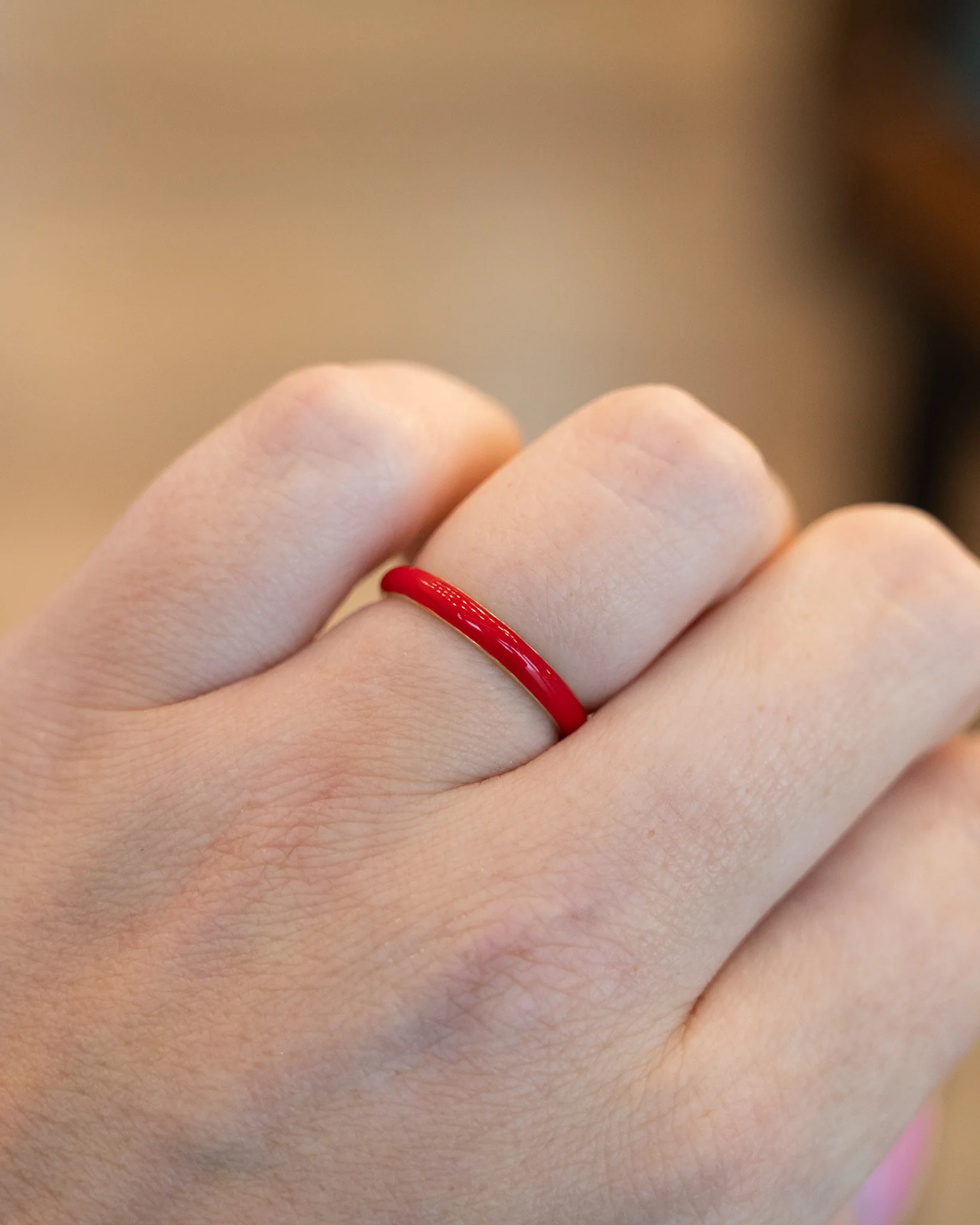 3mm Red Enamel Stacking Ring in 14k Yellow Gold - Image 8